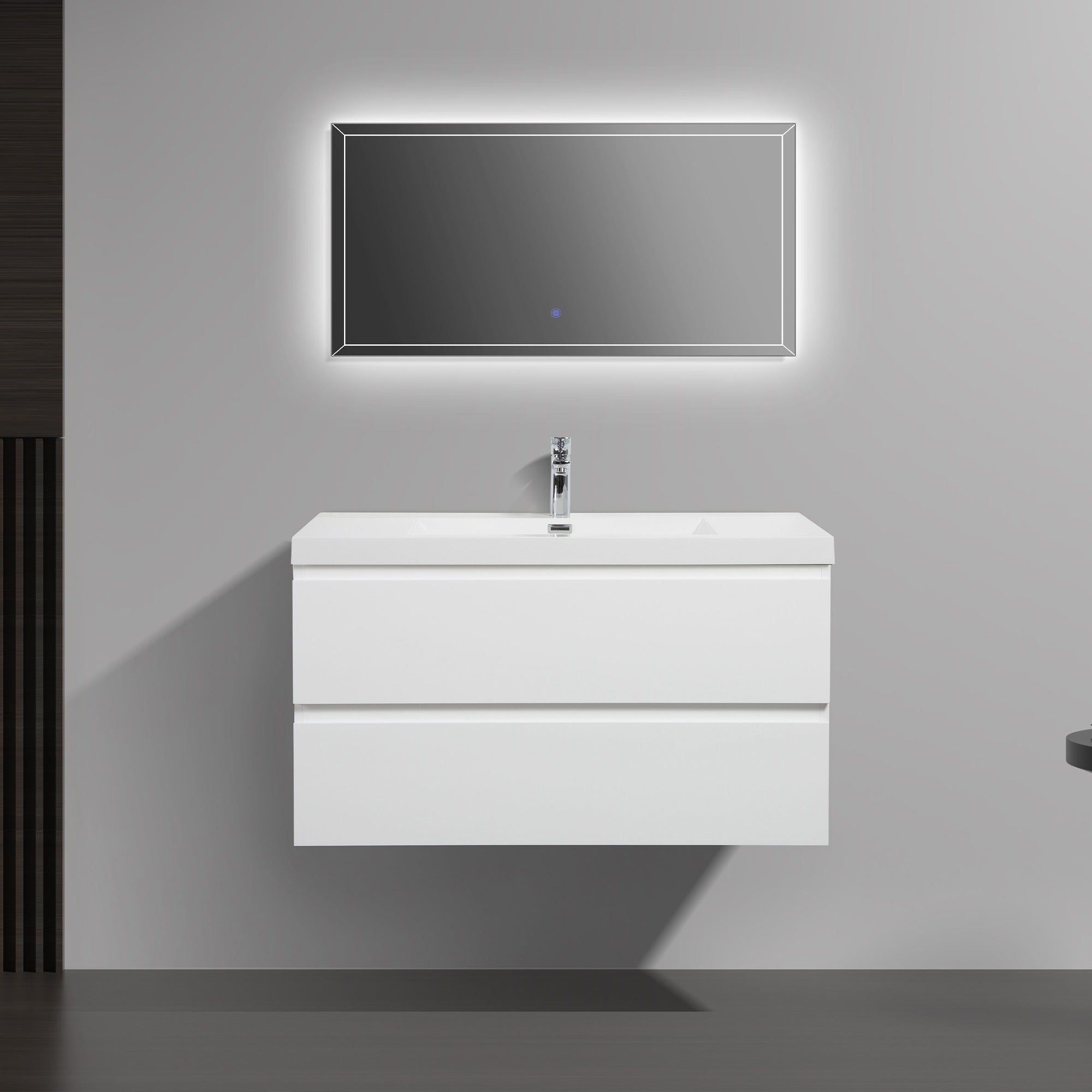 WOODBRIDGE 35-3/8 in. W x 19-5/8 in. D Wall Mounted Floating Vanity in Glossy White with Resin Composite Vanity Top in Glossy White