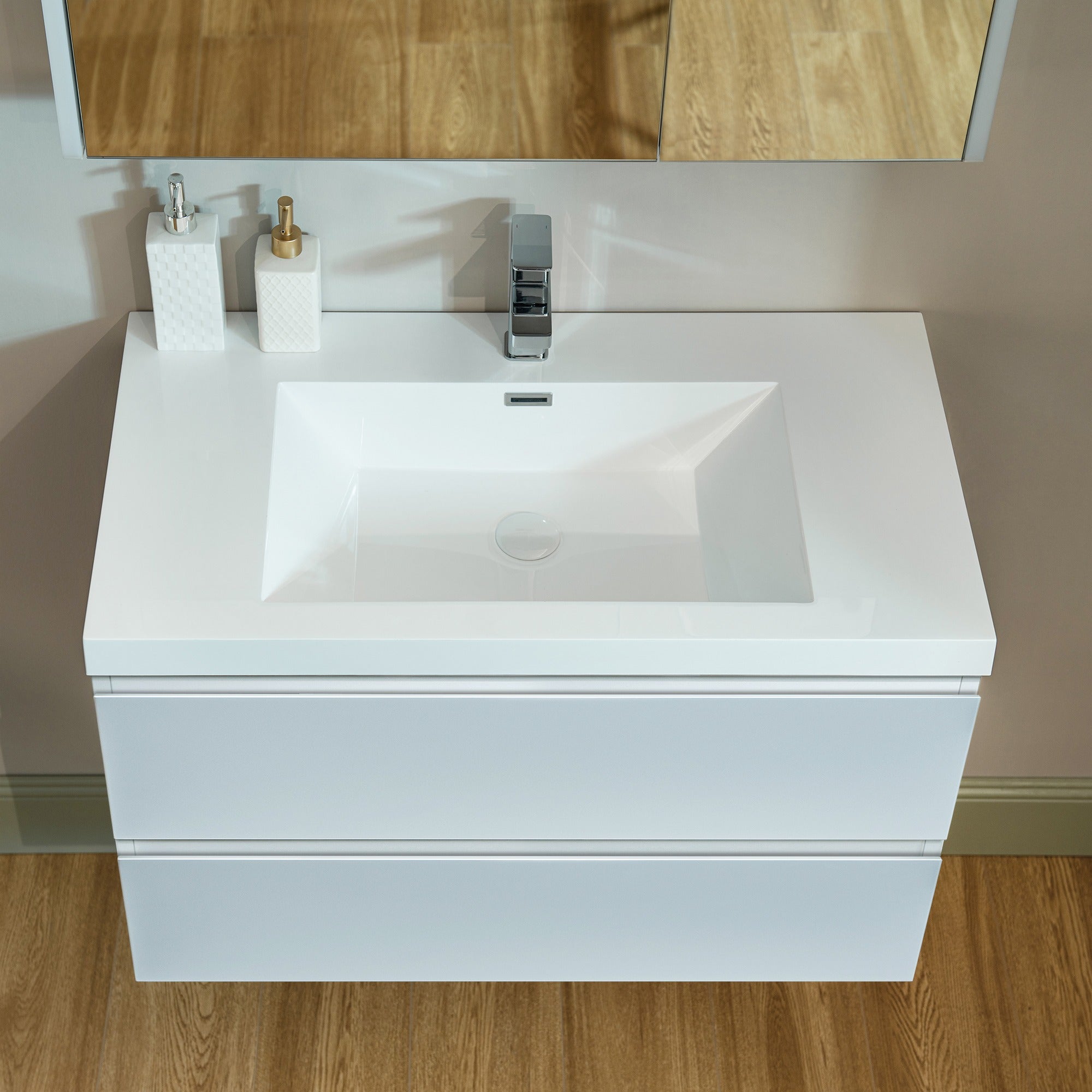 WOODBRIDGE 35-3/8 in. W x 19-5/8 in. D Wall Mounted Floating Vanity in Glossy White with Resin Composite Vanity Top in Glossy White
