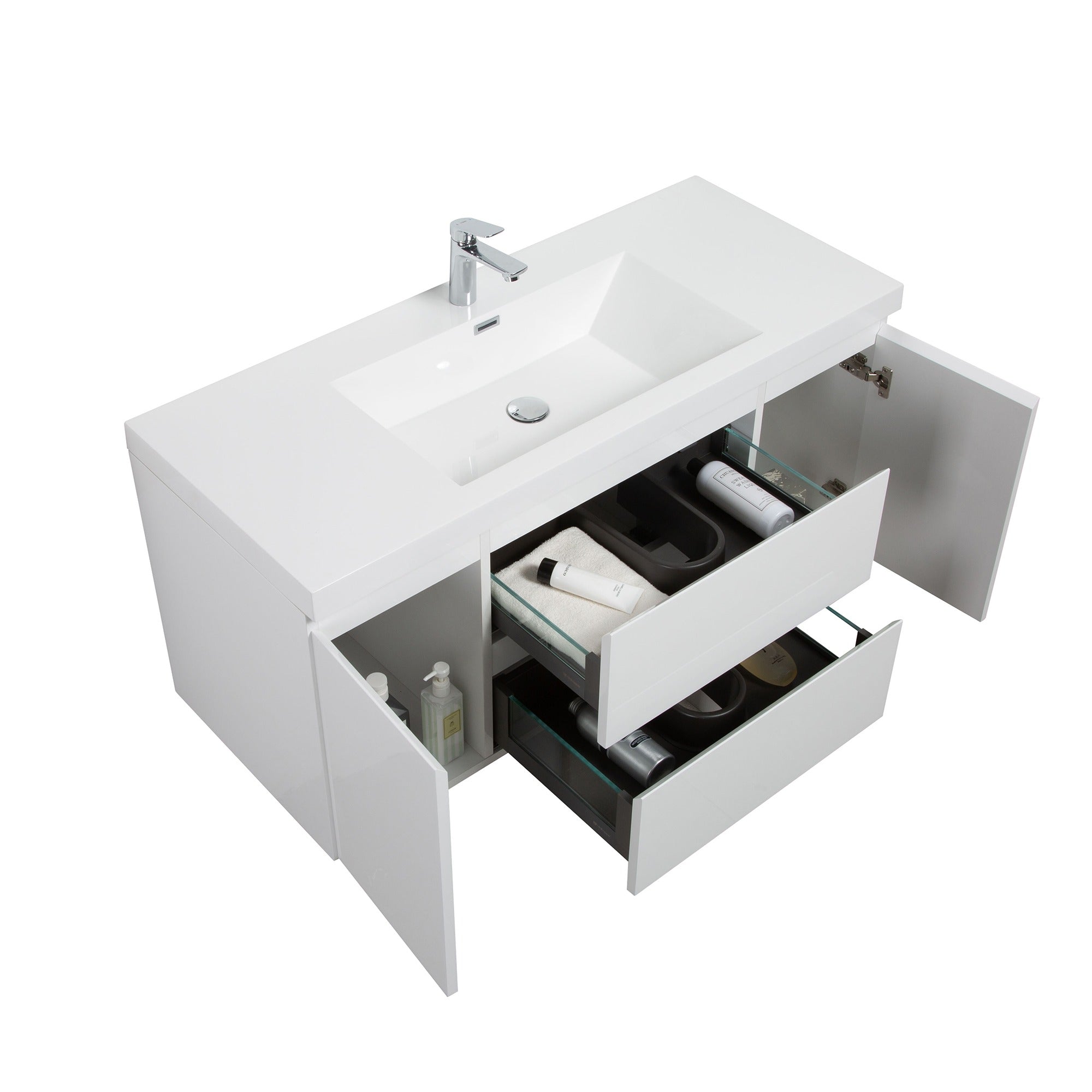 WOODBRIDGE 47-1/4 in. W x 19-5/8 in. D Wall Mounted Floating Vanity in Glossy White with Resin Composite Vanity Top in Glossy White