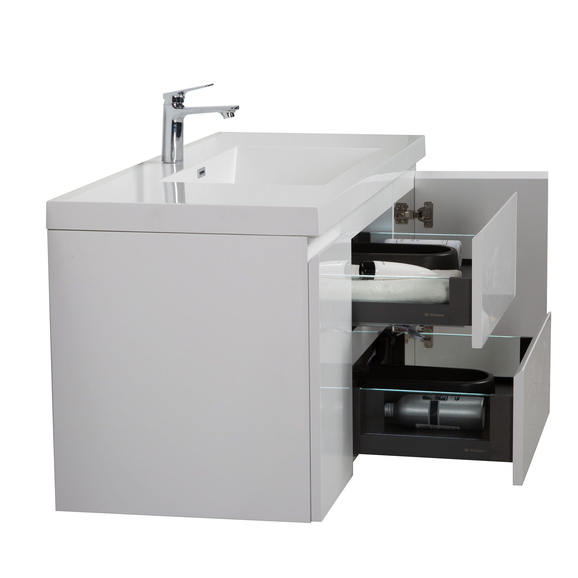 WOODBRIDGE 47-1/4 in. W x 19-5/8 in. D Wall Mounted Floating Vanity in Glossy White with Resin Composite Vanity Top in Glossy White
