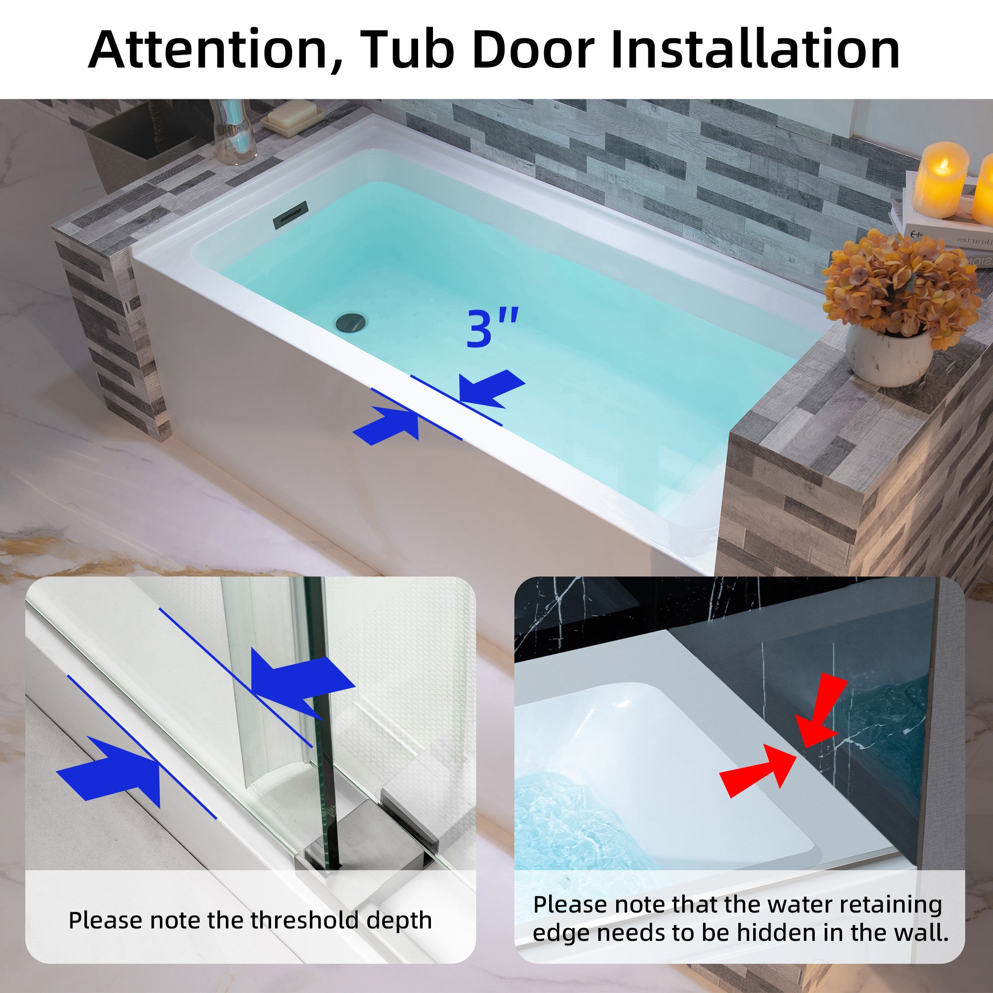 WOODBRIDGE 60" Acrylic Rectangular Alcove Soaking Bathtub in White with Left Drain