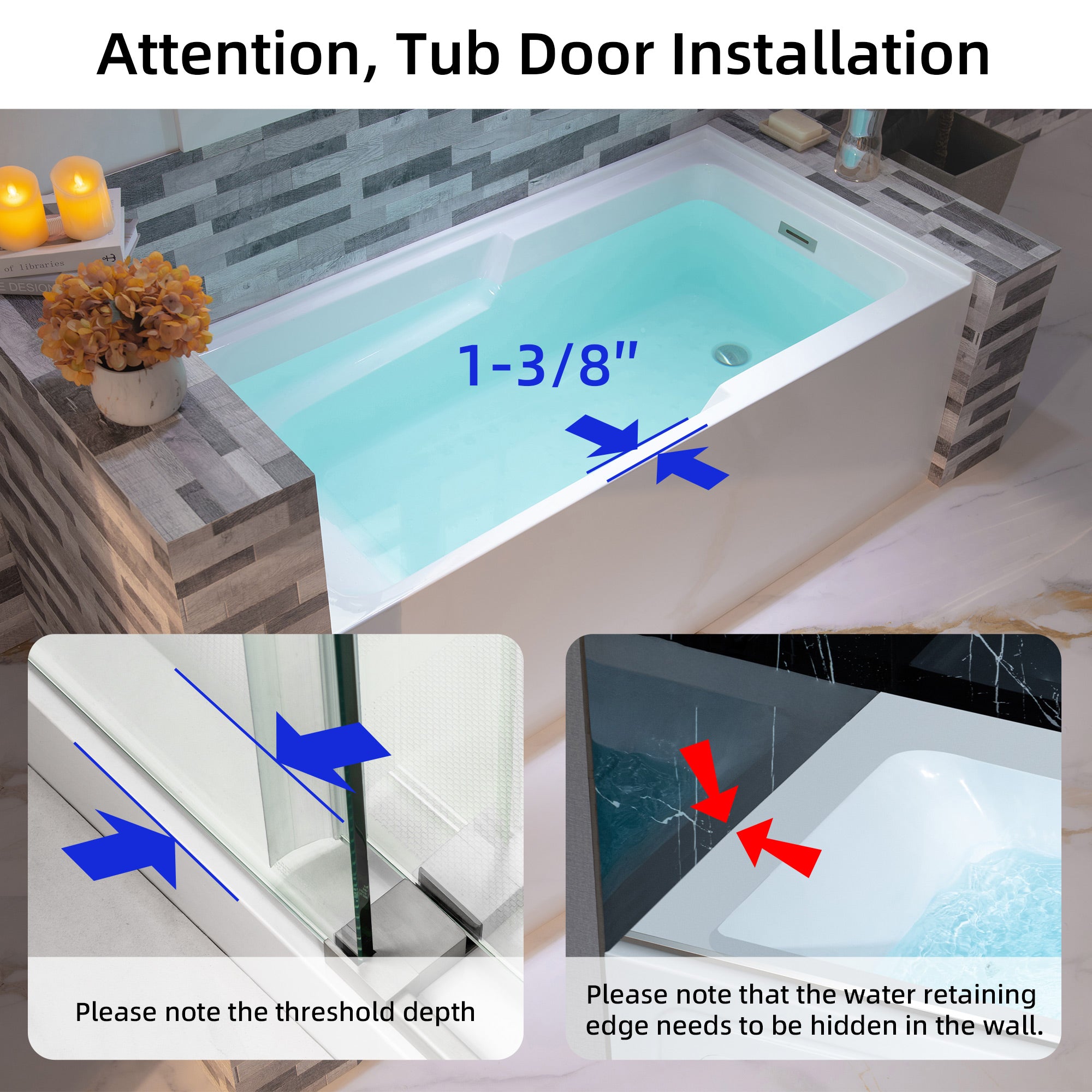 WOODBRIDGE BA5430 54 Inch Acrylic Rectangular Alcove Soaking Bathtub