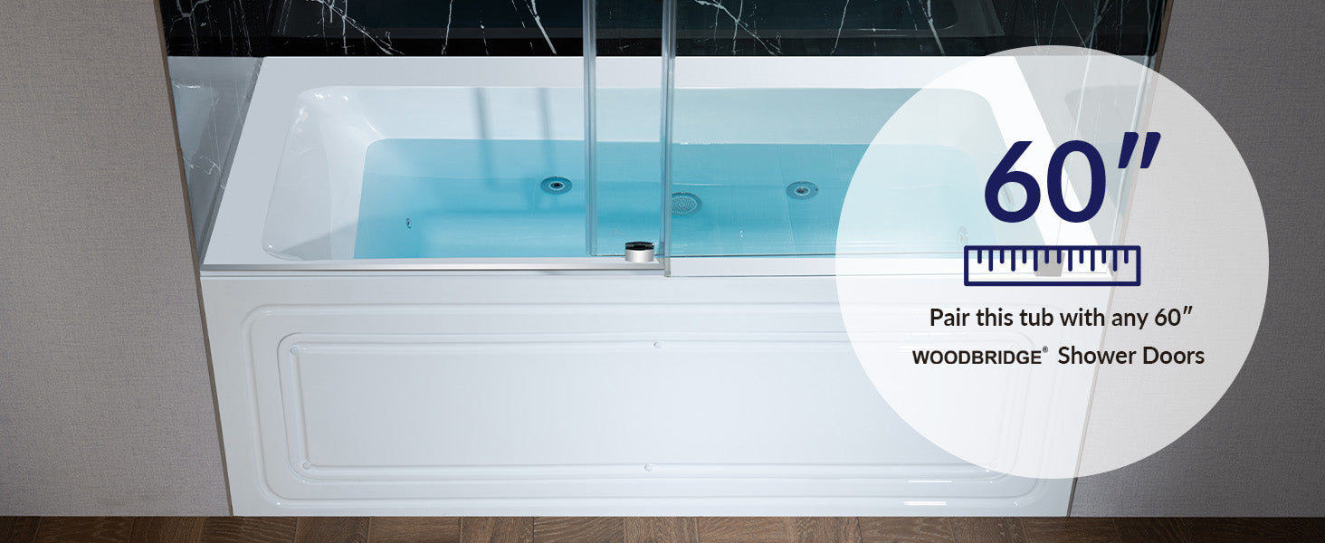 WOODBRIDGE 60" x 30" Alcove Acrylic Rectangular Whirlpool Heated Jetted Tub – Right Drain, White, BS666 Series