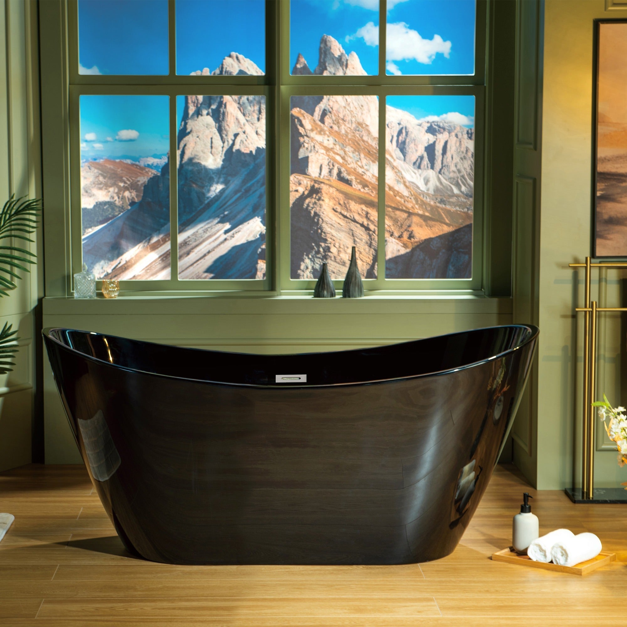WOODBRIDGE 59" L x 28-3/4" W Freestanding Contemporary Acrylic Soaking Bathtub with Drain & Overflow, B8811
