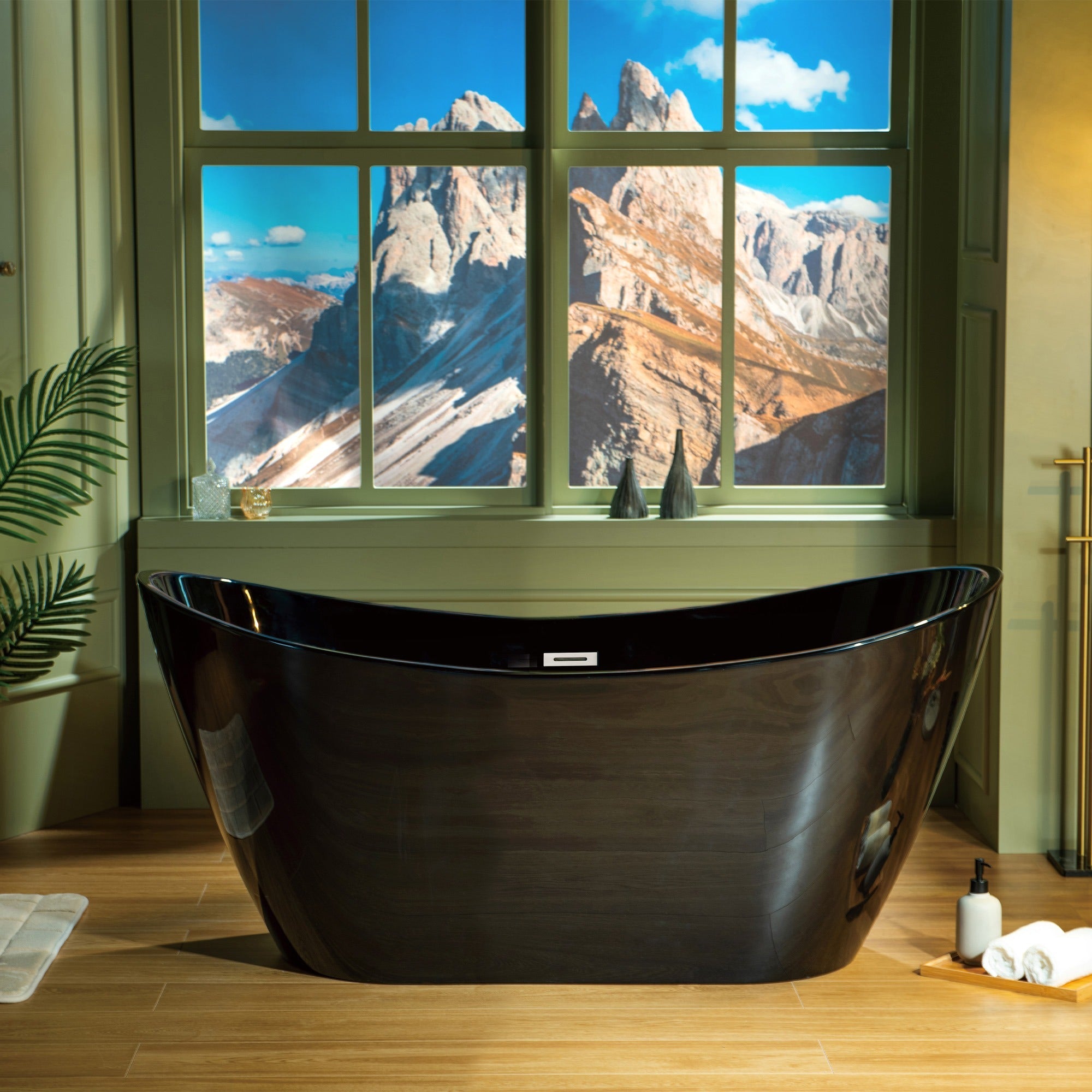 WOODBRIDGE 59" L x 28-3/4" W Freestanding Contemporary Acrylic Soaking Bathtub with Drain & Overflow, B8811