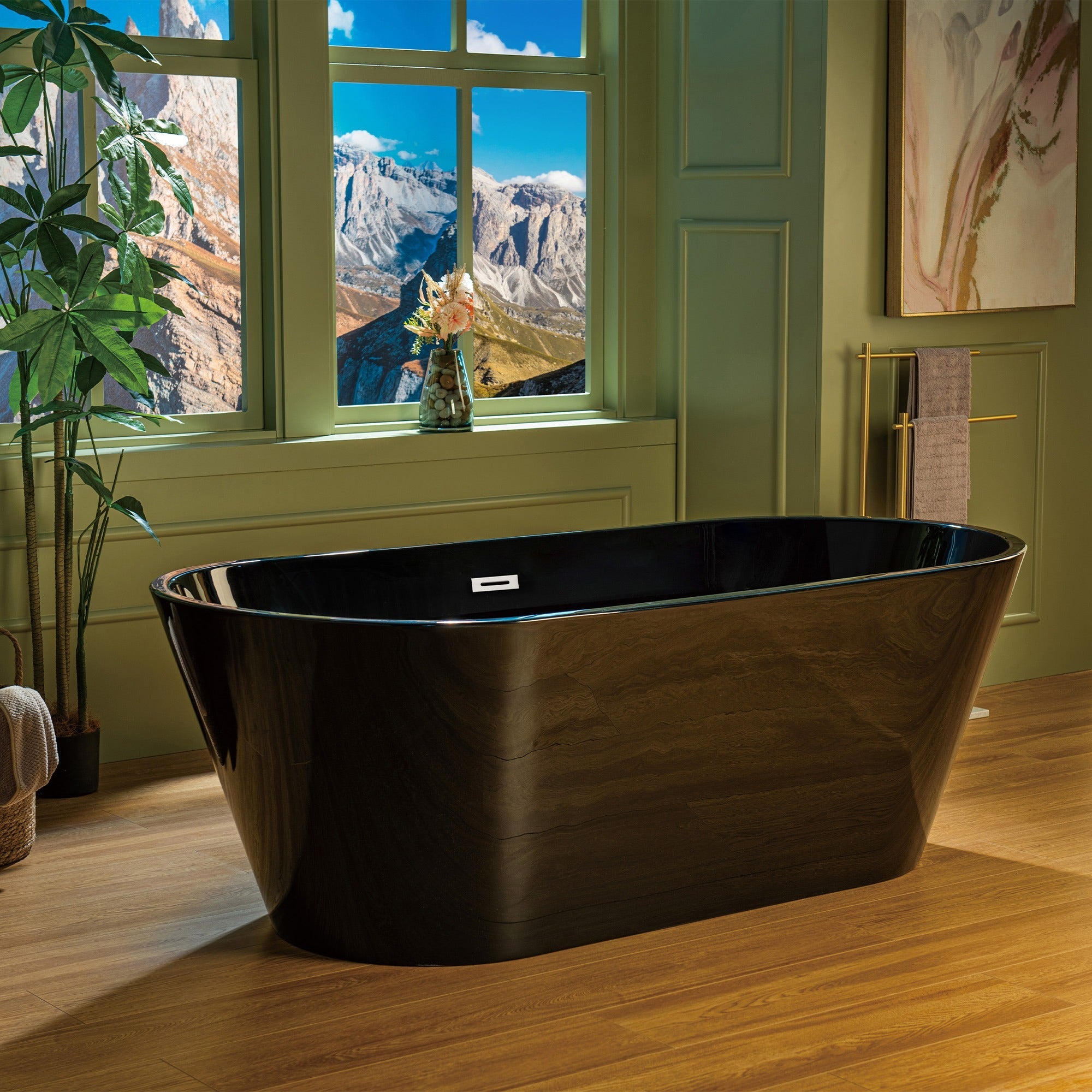WOODBRIDGE 67" L x 31-1/2" W Freestanding Contemporary Acrylic Soaking Bathtub with Drain & Overflow, B8813