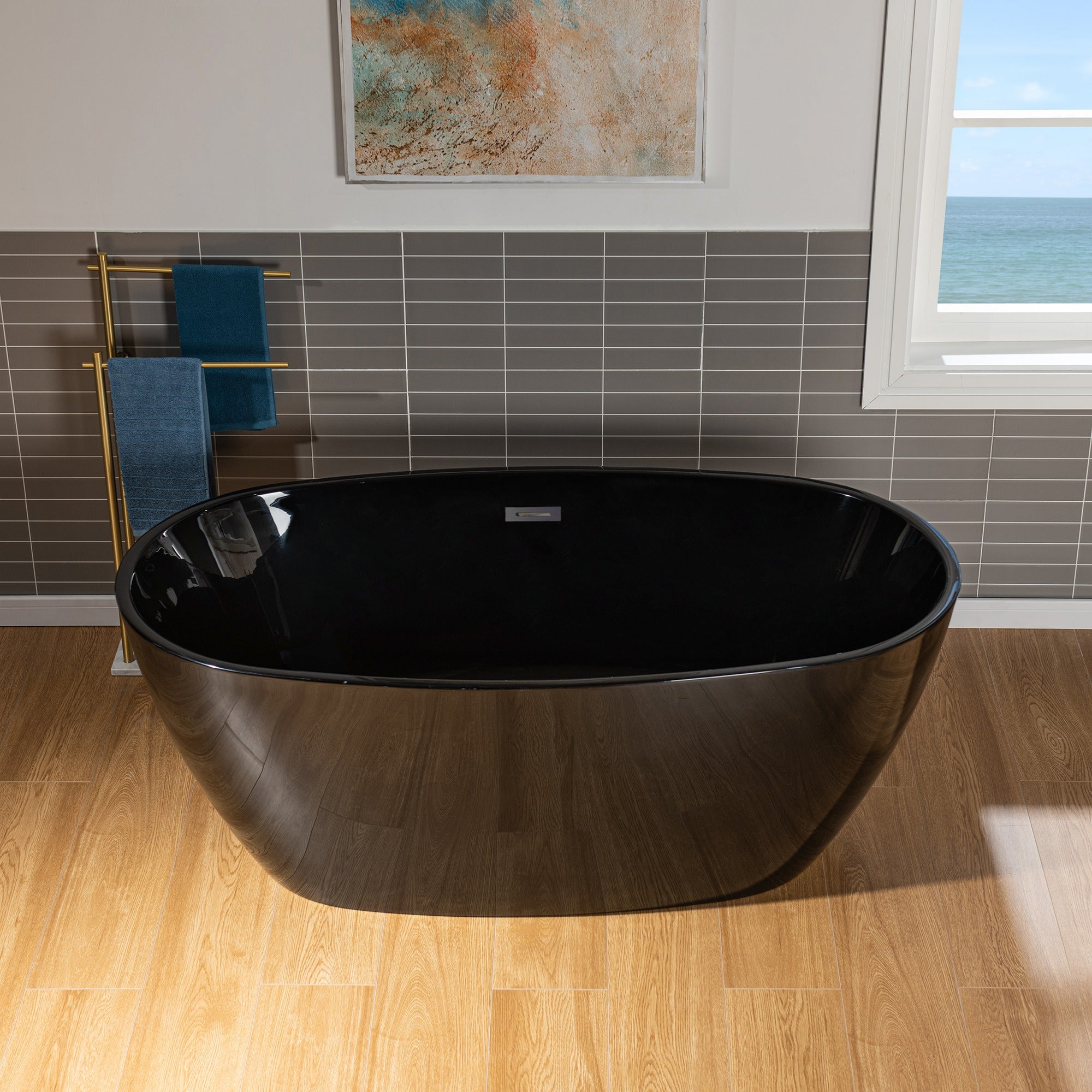 WOODBRIDGE 59" L x 31-1/2" W Freestanding Contemporary Acrylic Soaking with Drain & Overflow, B8818