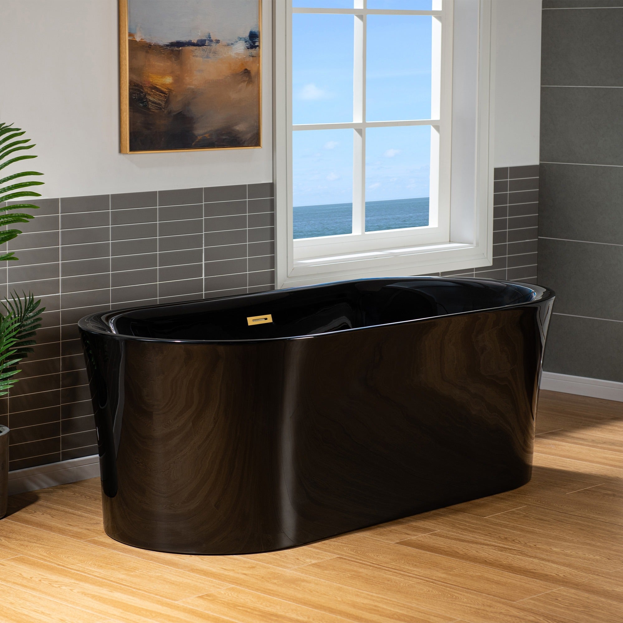 WOODBRIDGE 67" L x 31-1/2" W Freestanding Contemporary Acrylic Soaking Bathtub with Drain & Overflow, B8857