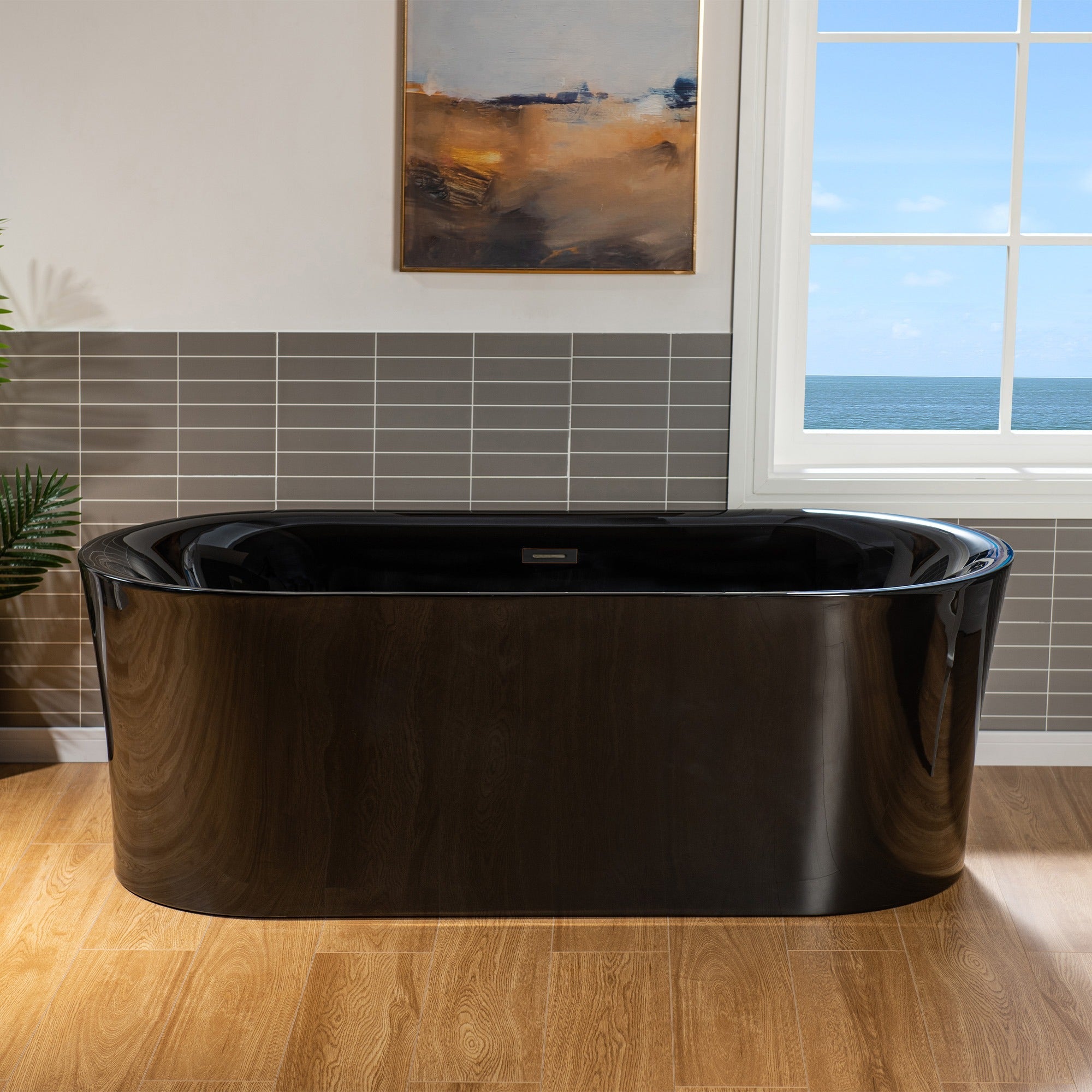 WOODBRIDGE 67" L x 31-1/2" W Freestanding Contemporary Acrylic Soaking Bathtub with Drain & Overflow, B8857