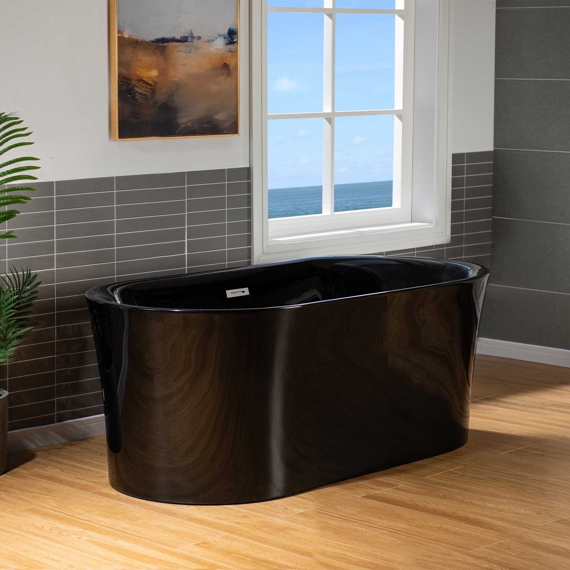 WOODBRIDGE 59" L x 29-1/2" W Freestanding Contemporary Acrylic Soaking Bathtub with Drain & Overflow, B8858