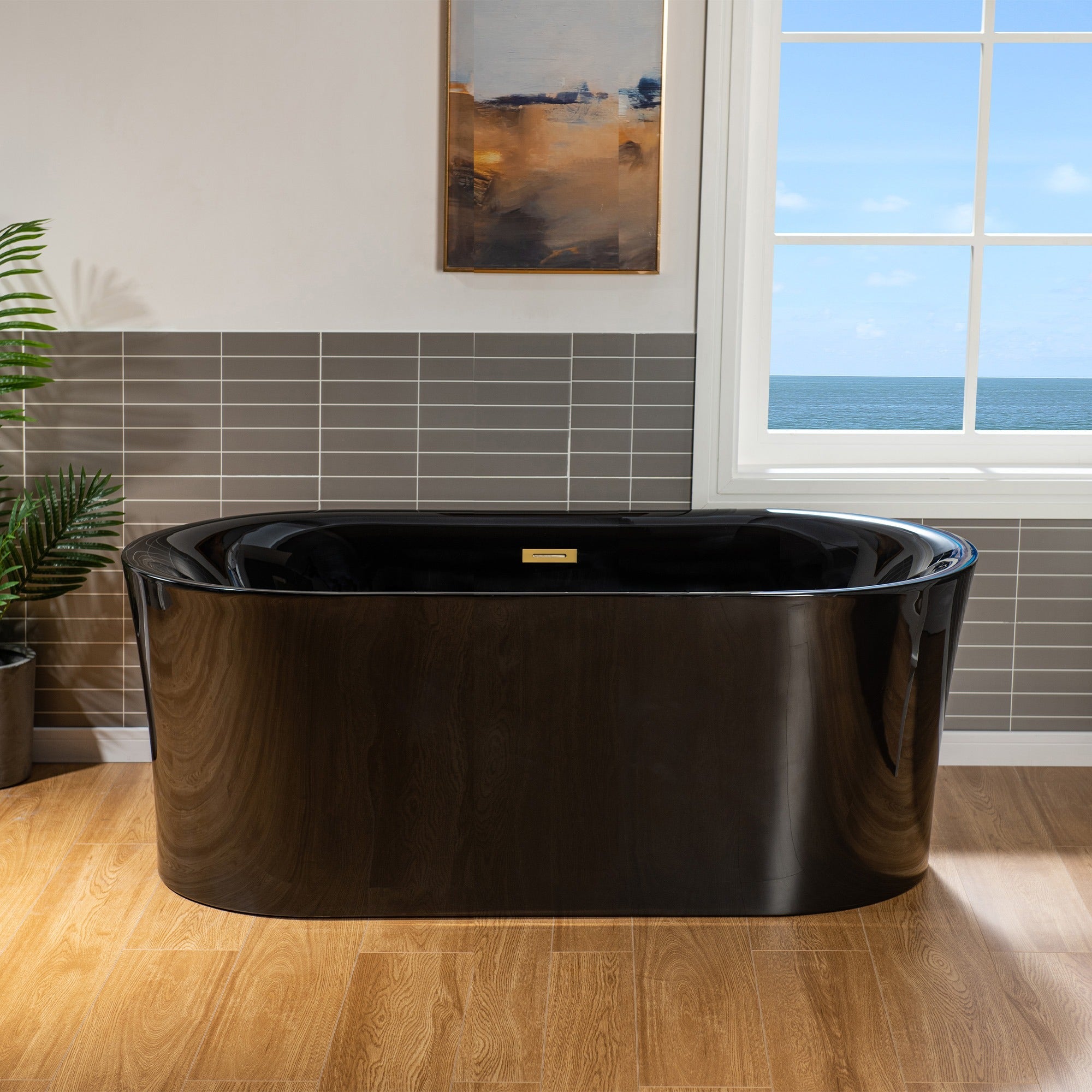 WOODBRIDGE 59" L x 29-1/2" W Freestanding Contemporary Acrylic Soaking Bathtub with Drain & Overflow, B8858