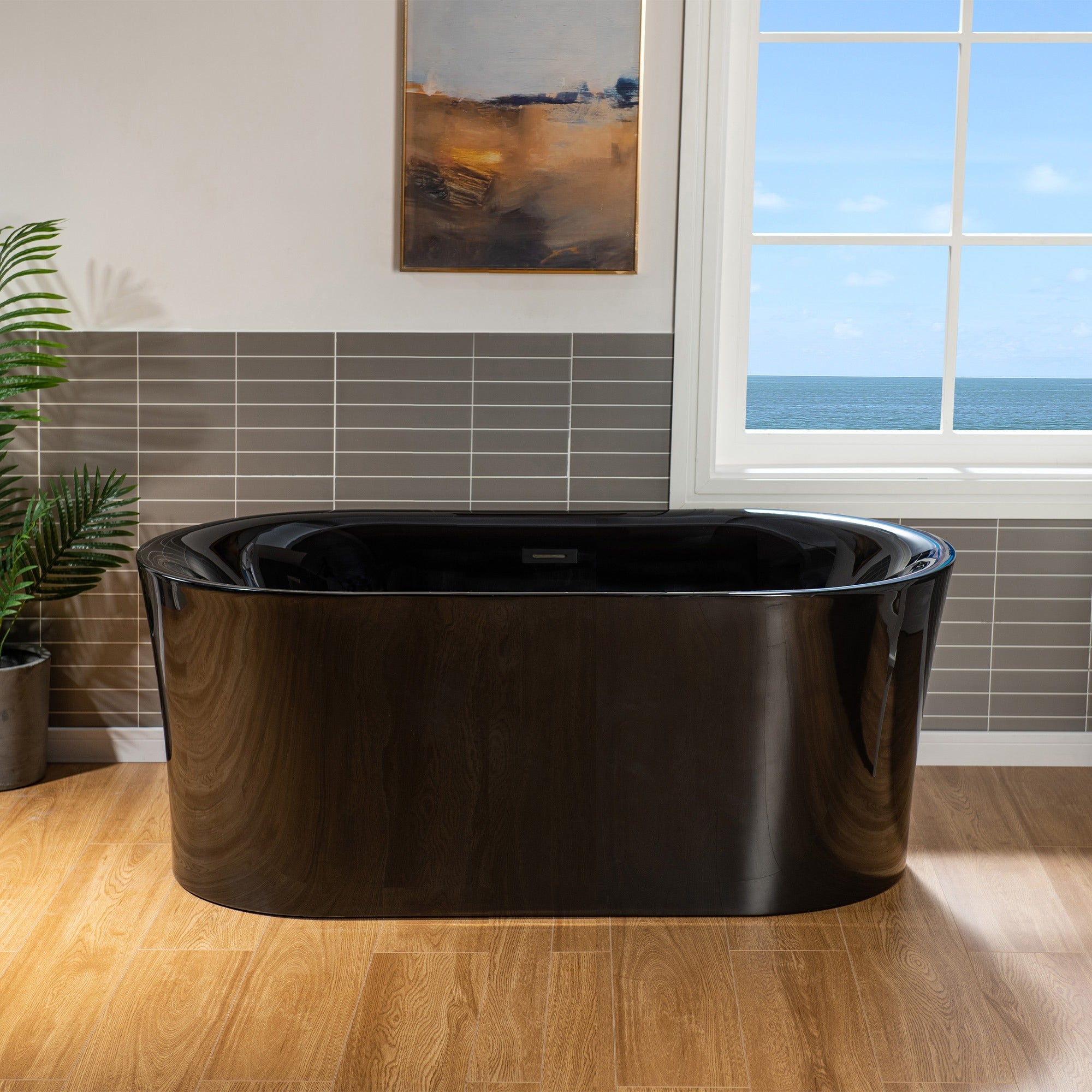 WOODBRIDGE 59" L x 29-1/2" W Freestanding Contemporary Acrylic Soaking Bathtub with Drain & Overflow, B8858