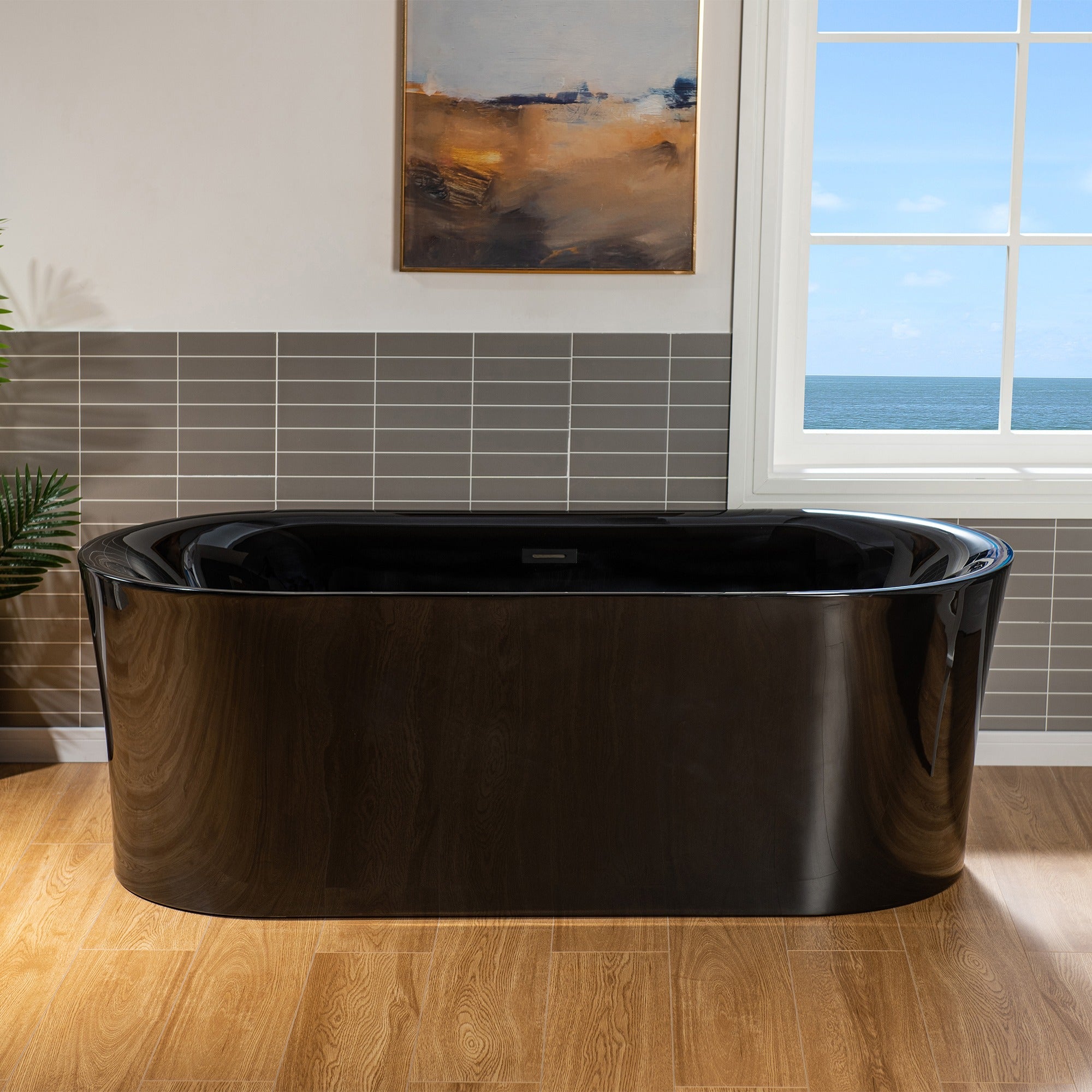 WOODBRIDGE 67" L x 31-1/2" W Freestanding Contemporary Acrylic Soaking Bathtub with Drain & Overflow, B8857