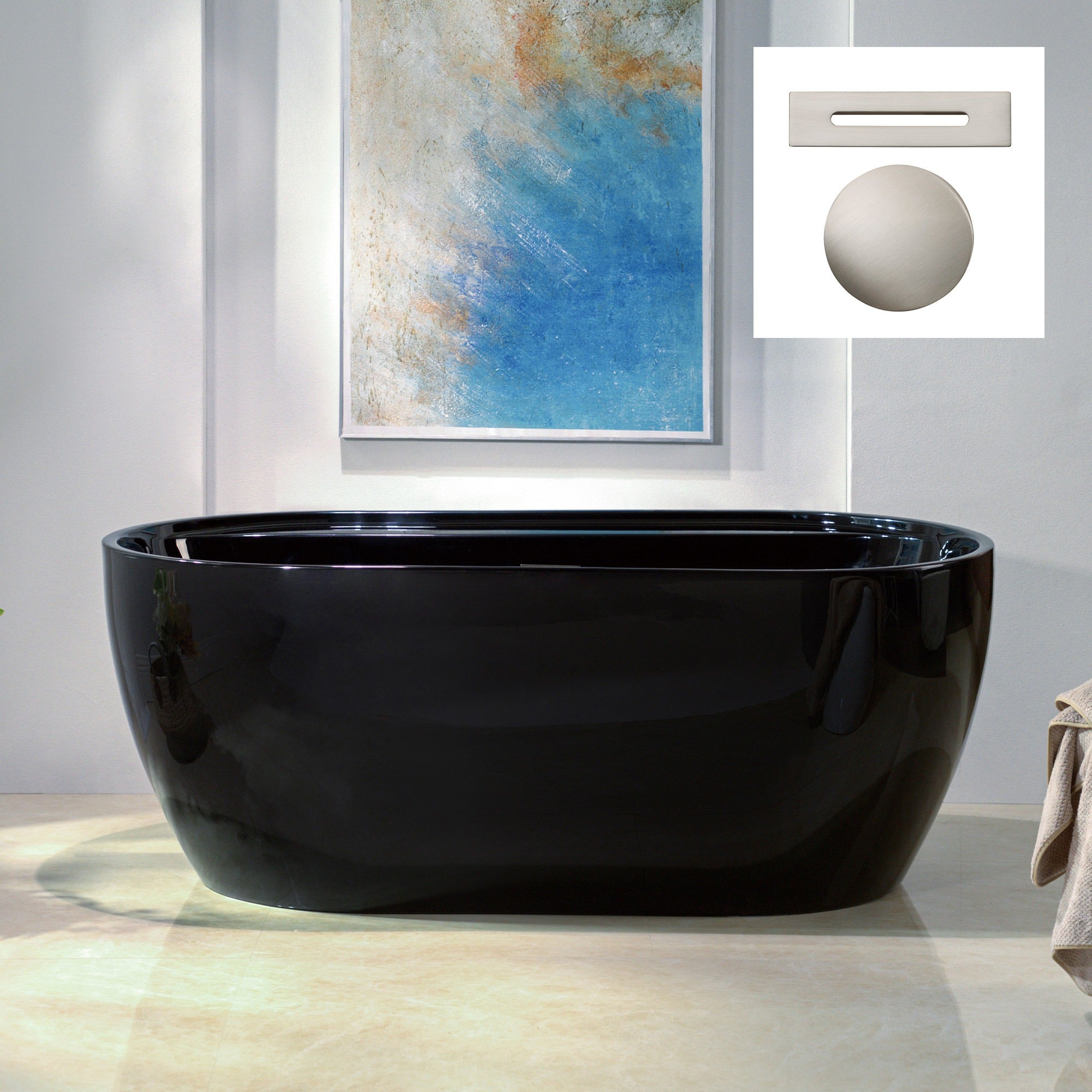 WOODBRIDGE 59" L x 31-1/2" W Freestanding Contemporary Acrylic Soaking Bathtub with Drain & Overflow, B8864