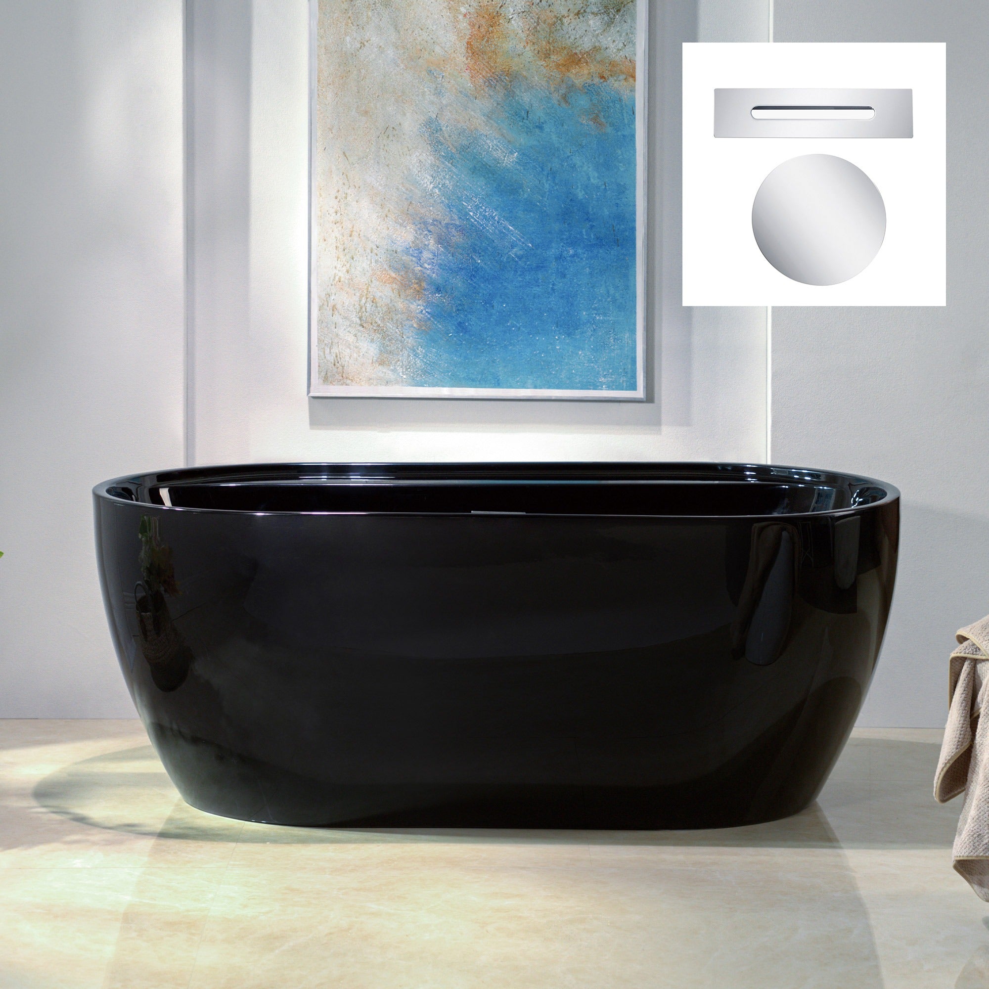 WOODBRIDGE 59" L x 31-1/2" W Freestanding Contemporary Acrylic Soaking Bathtub with Drain & Overflow, B8864