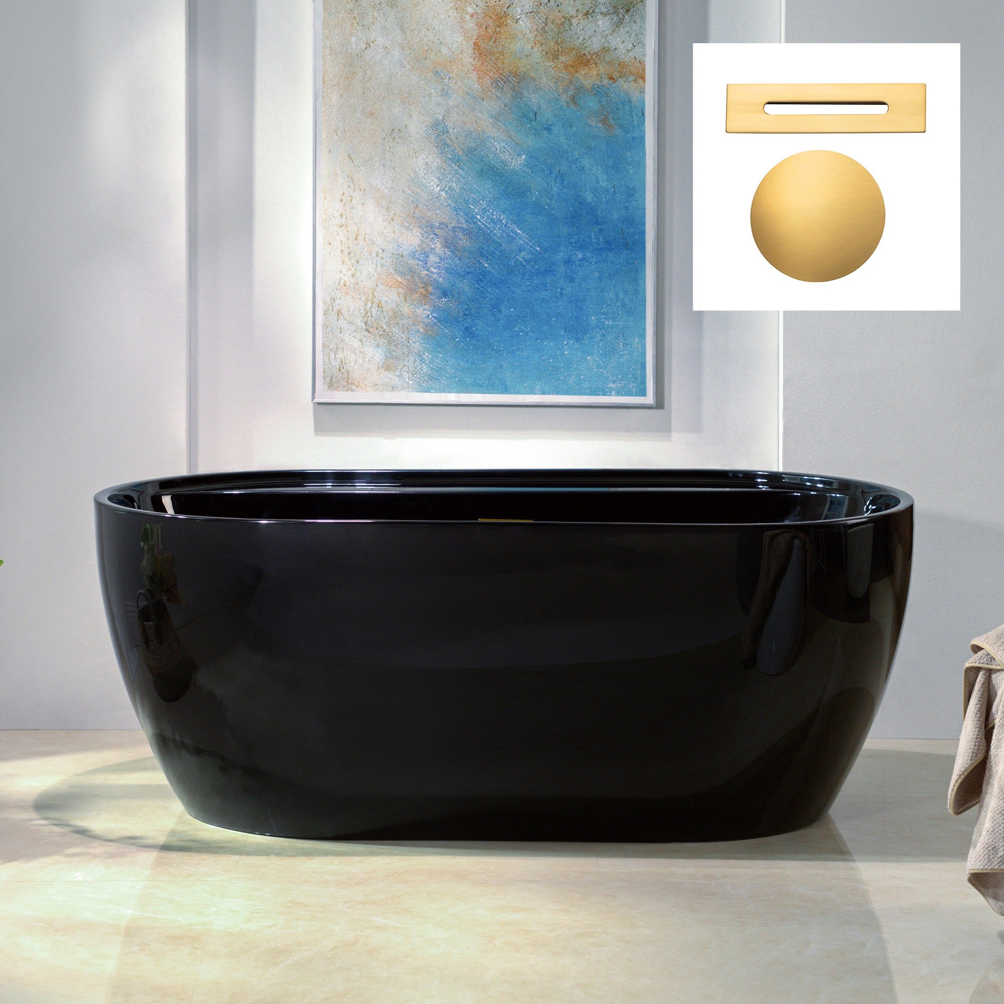 WOODBRIDGE 59" L x 31-1/2" W Freestanding Contemporary Acrylic Soaking Bathtub with Drain & Overflow, B8864