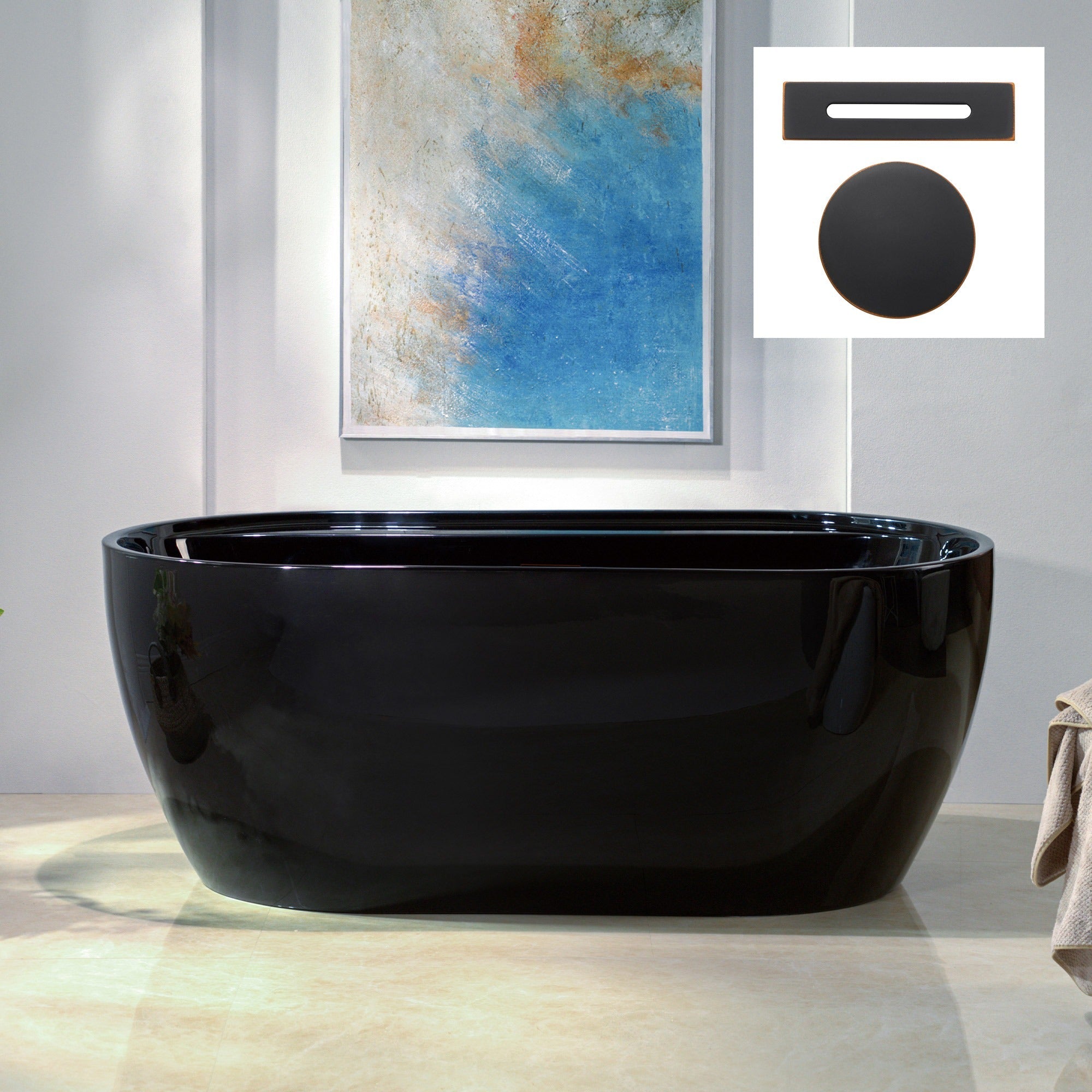 WOODBRIDGE 59" L x 31-1/2" W Freestanding Contemporary Acrylic Soaking Bathtub with Drain & Overflow, B8864