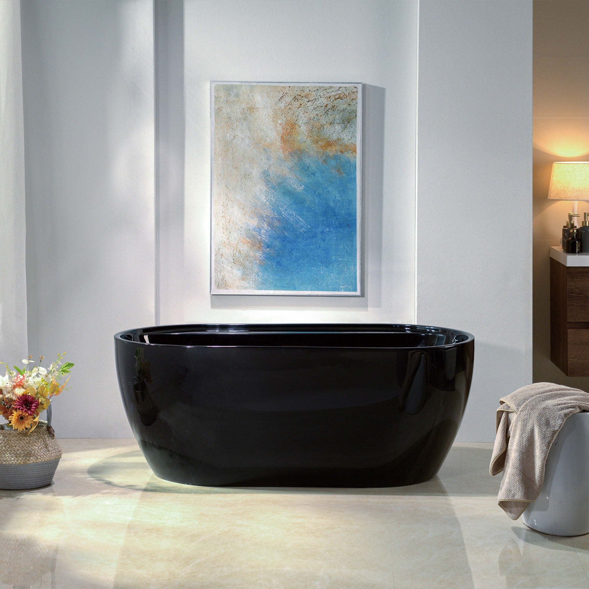 WOODBRIDGE 59" L x 31-1/2" W Freestanding Contemporary Acrylic Soaking Bathtub with Drain & Overflow, B8864