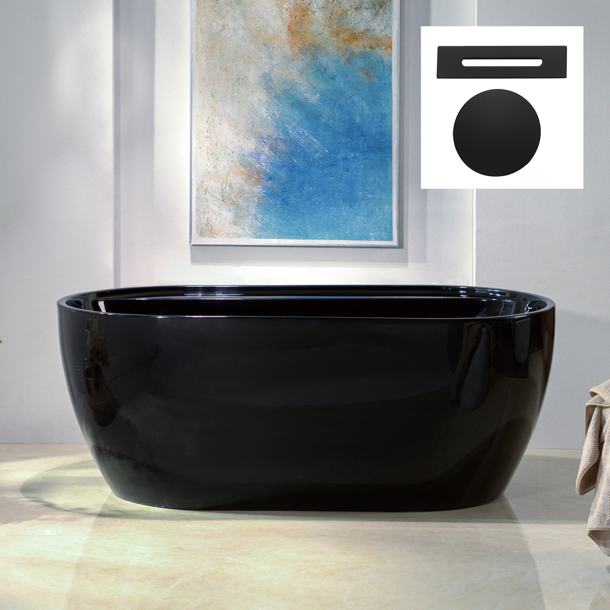 WOODBRIDGE 59" L x 31-1/2" W Freestanding Contemporary Acrylic Soaking Bathtub with Drain & Overflow, B8864