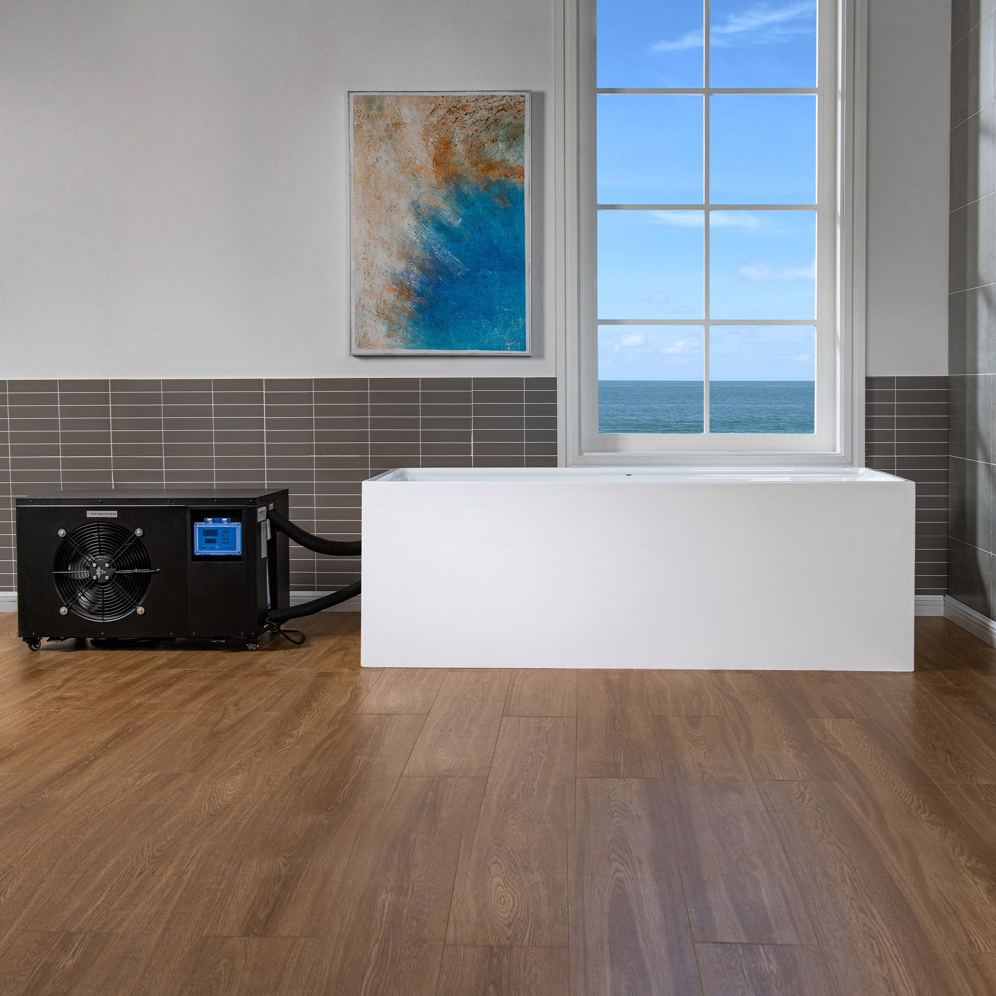WOODBRIDGE 67" L x 31-1/2" W Freestanding Acrylic Cold Plunge Ice Tub with Chiller and Heater, Ozone sanitation, Filter circulation system, Insulated tub cover