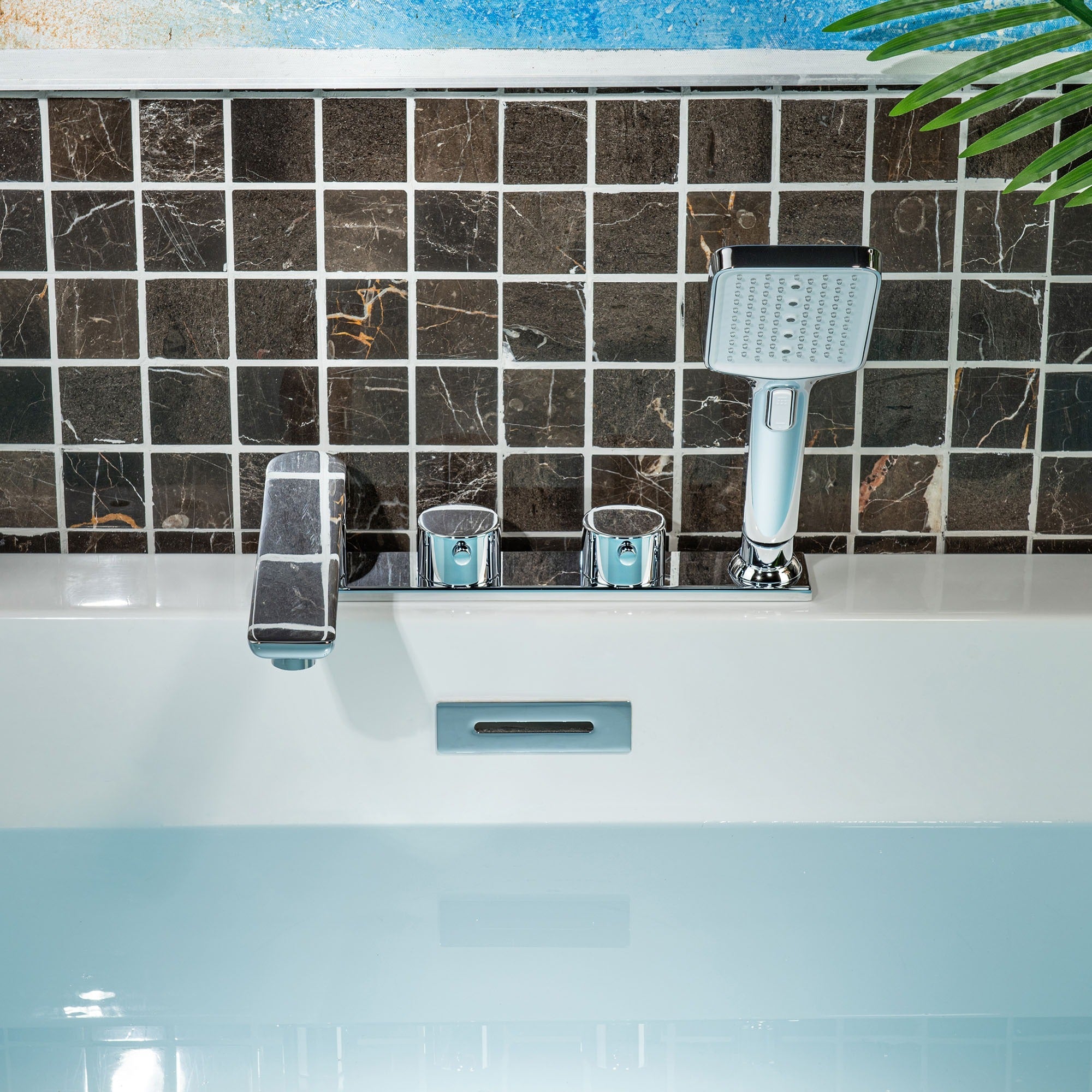 WOODBRIDGE F004 Series Widespread Deck Mount Roman Tub Faucet with Hand Shower, Two-Handle 4-Hole