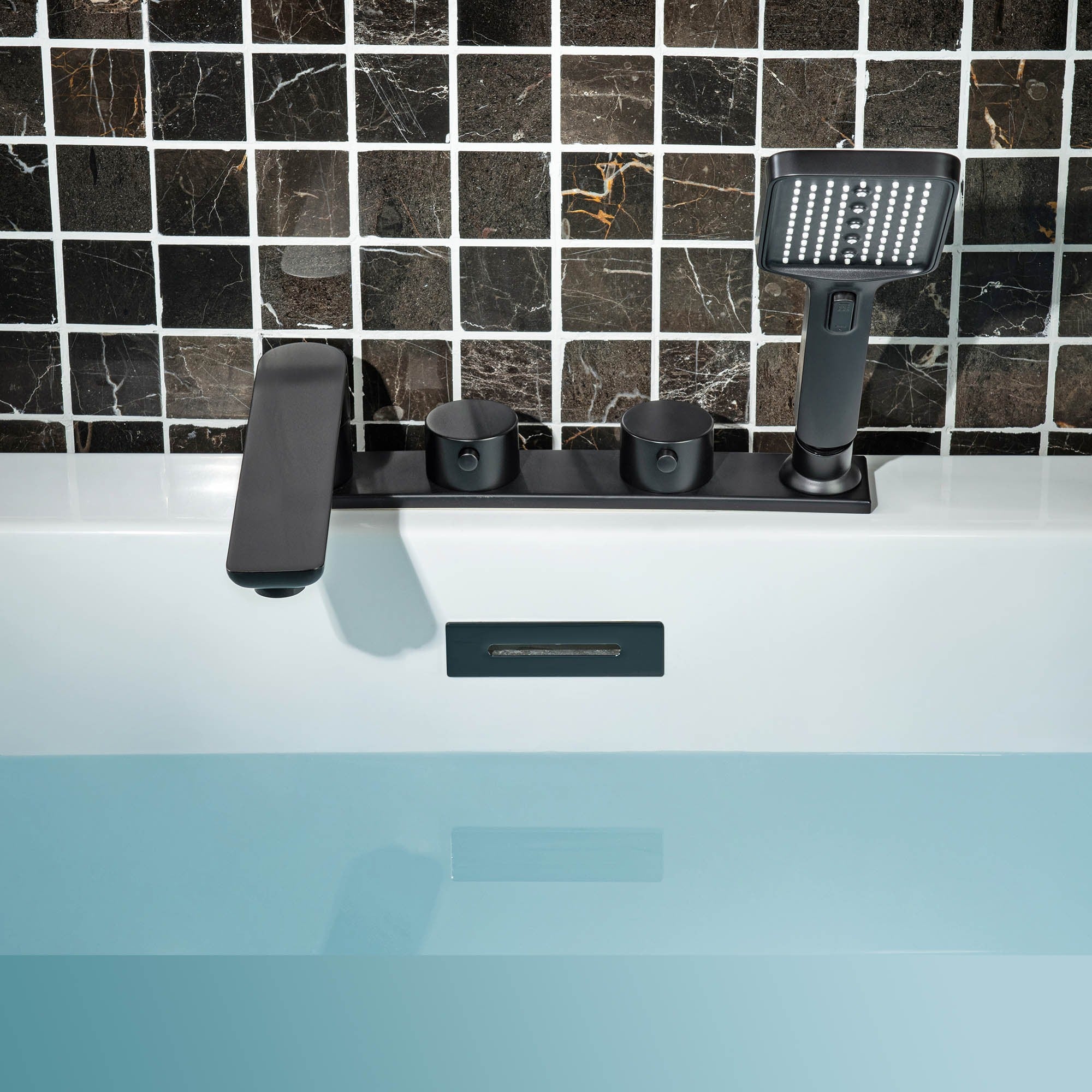 WOODBRIDGE F004 Series Widespread Deck Mount Roman Tub Faucet with Hand Shower, Two-Handle 4-Hole