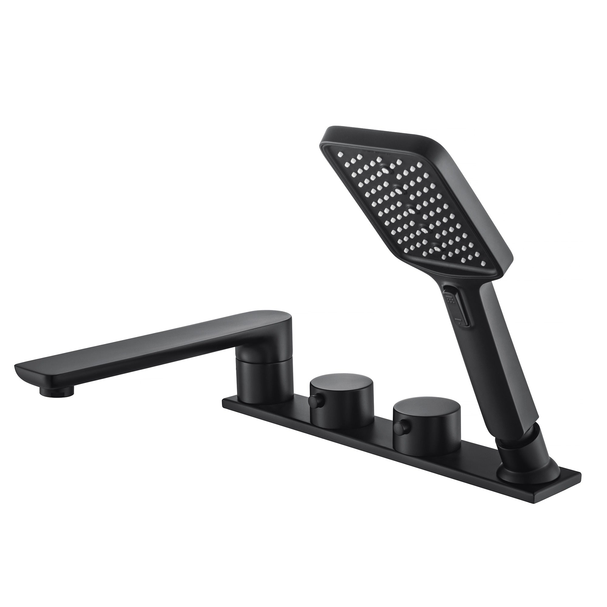 WOODBRIDGE F004 Series Widespread Deck Mount Roman Tub Faucet with Hand Shower, Two-Handle 4-Hole