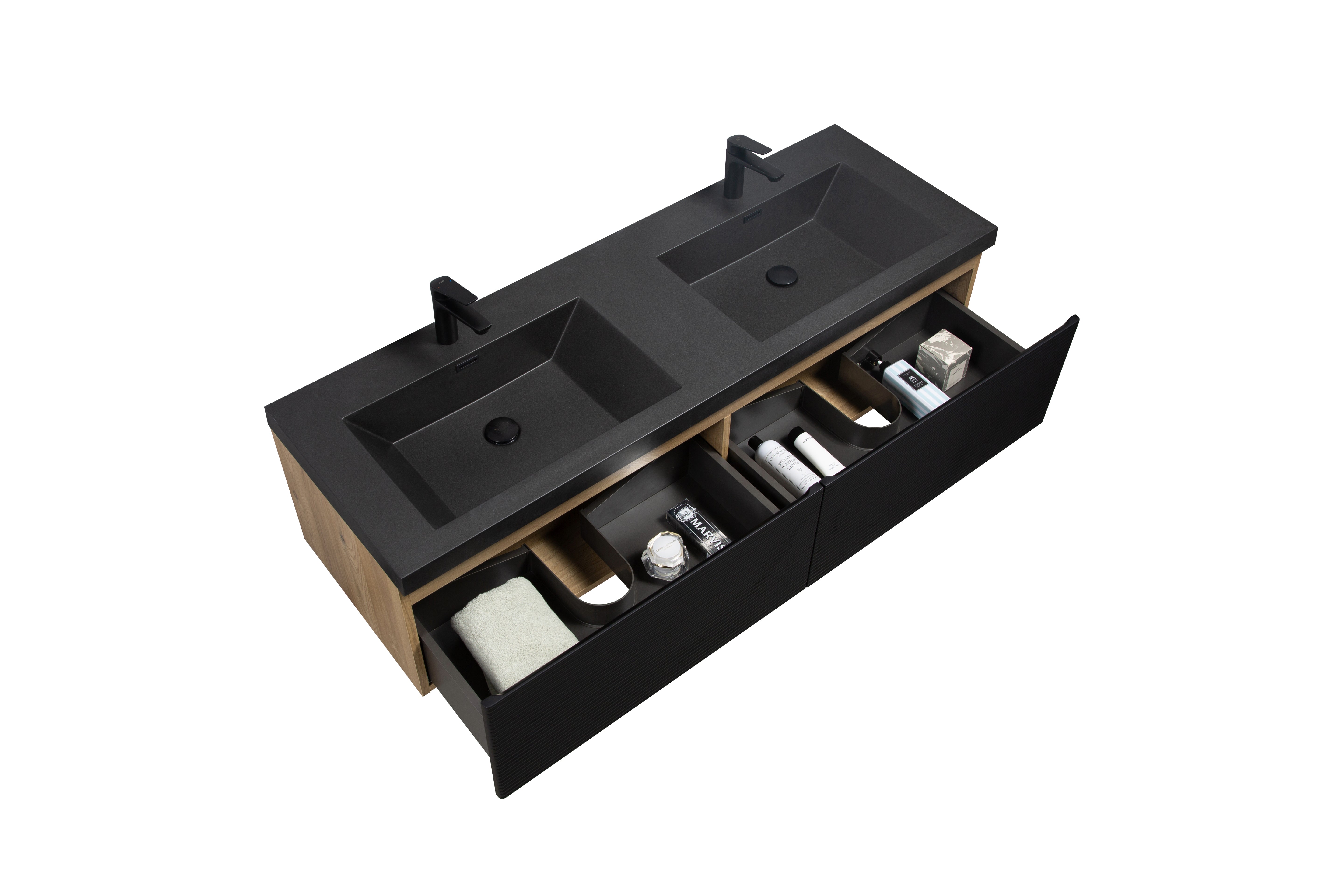 WOODBRIDGE 29-1/2 in. W x 19-5/8 in. D Wall Mounted Floating Multi-layer Engineering Wood Bathroom Vanity with Premium Black Sintered Stone Vanity Top