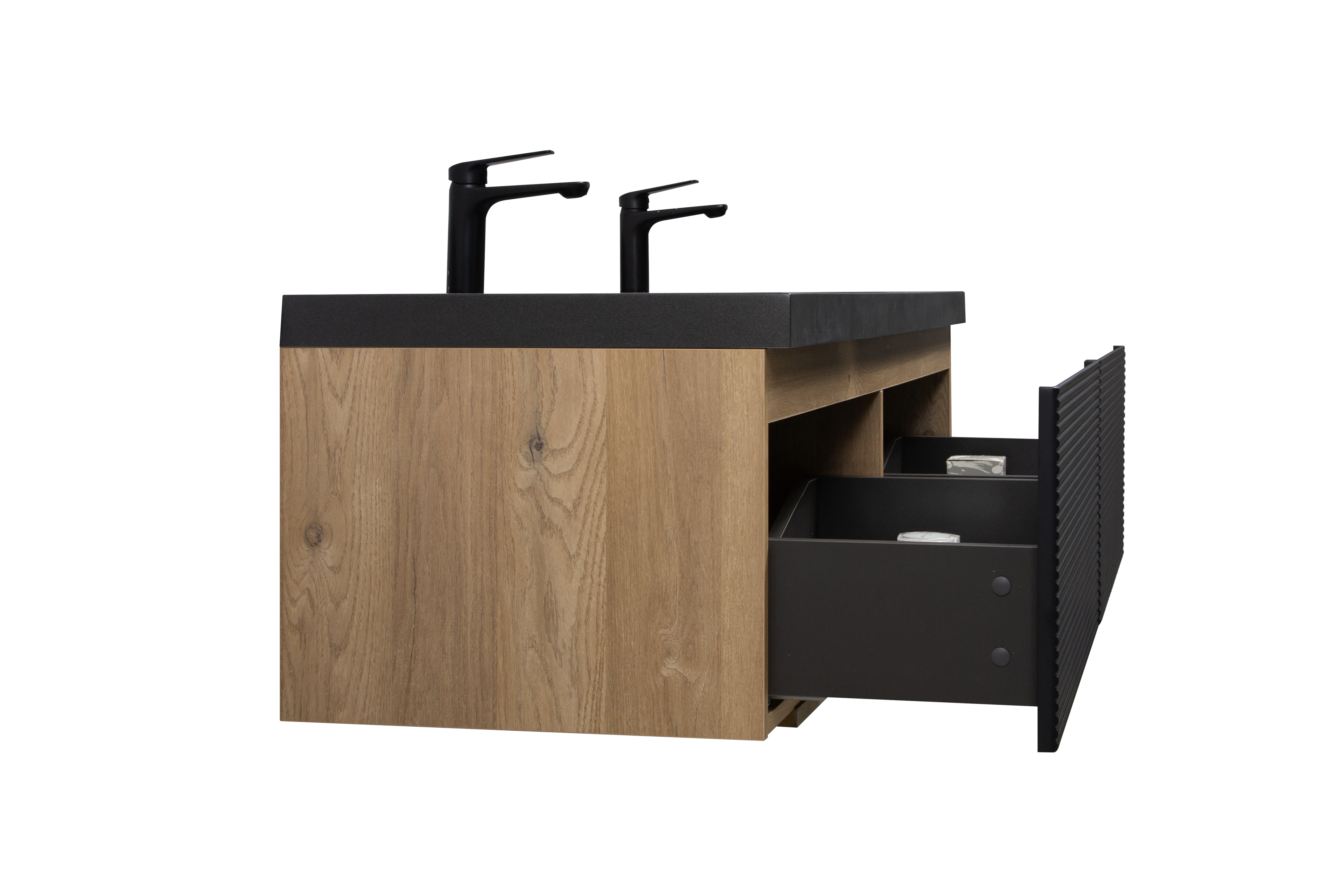 WOODBRIDGE 29-1/2 in. W x 19-5/8 in. D Wall Mounted Floating Multi-layer Engineering Wood Bathroom Vanity with Premium Black Sintered Stone Vanity Top