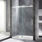 WOODBRIDGE Frameless Single Sliding Shower Doors 44-48" Width x 76" Height with 5/16"(8mm) Clear Tempered Glass and Explosion-Proof Film, MSDF4876