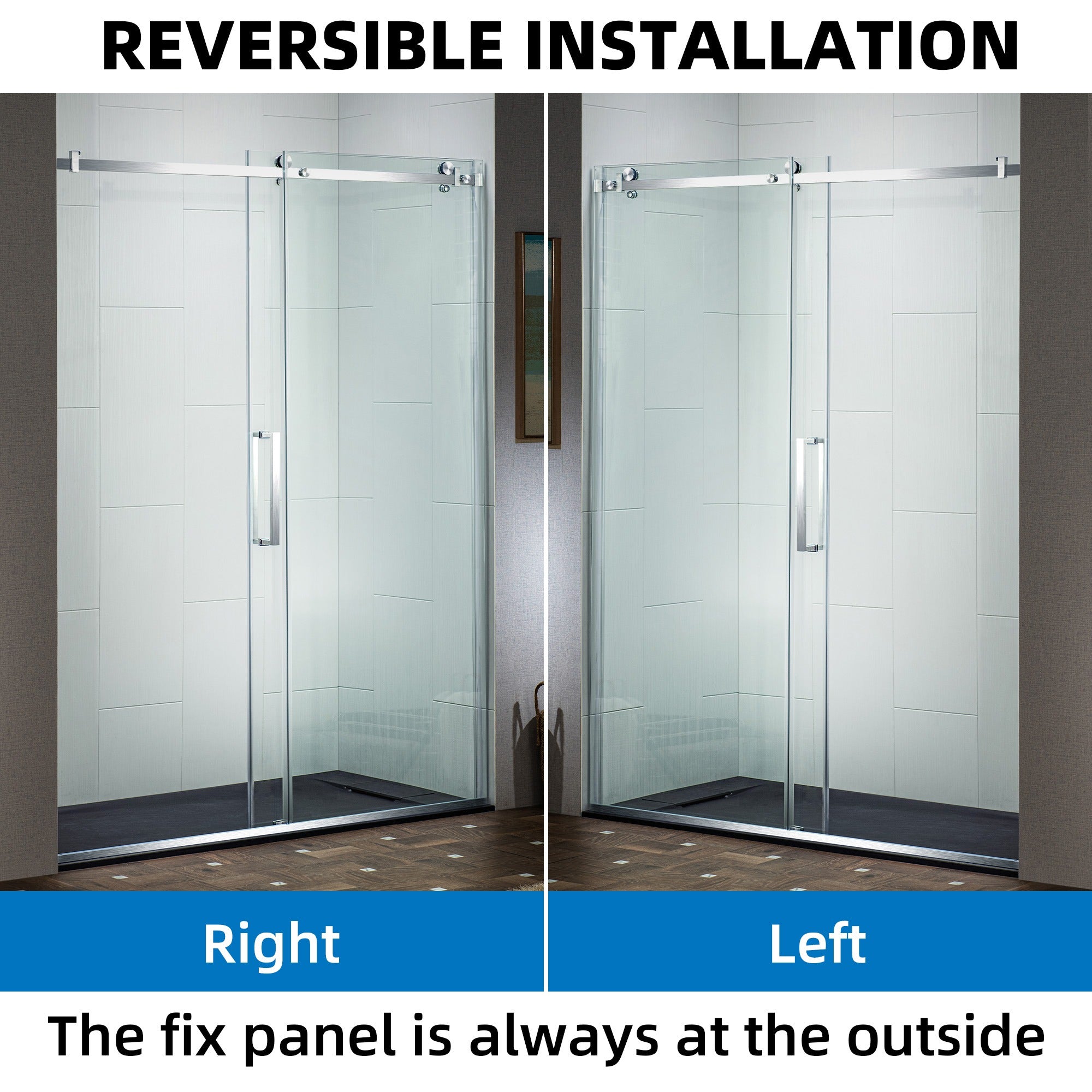 WOODBRIDGE Frameless Single Sliding Shower Doors 44-48" Width x 76" Height with 5/16"(8mm) Clear Tempered Glass and Explosion-Proof Film, MSDF4876