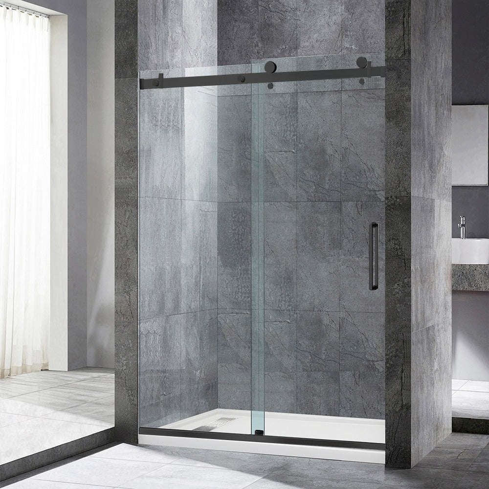 WOODBRIDGE Frameless Single Sliding Shower Doors 44-48" Width x 76" Height with 5/16"(8mm) Clear Tempered Glass and Explosion-Proof Film, MSDF4876