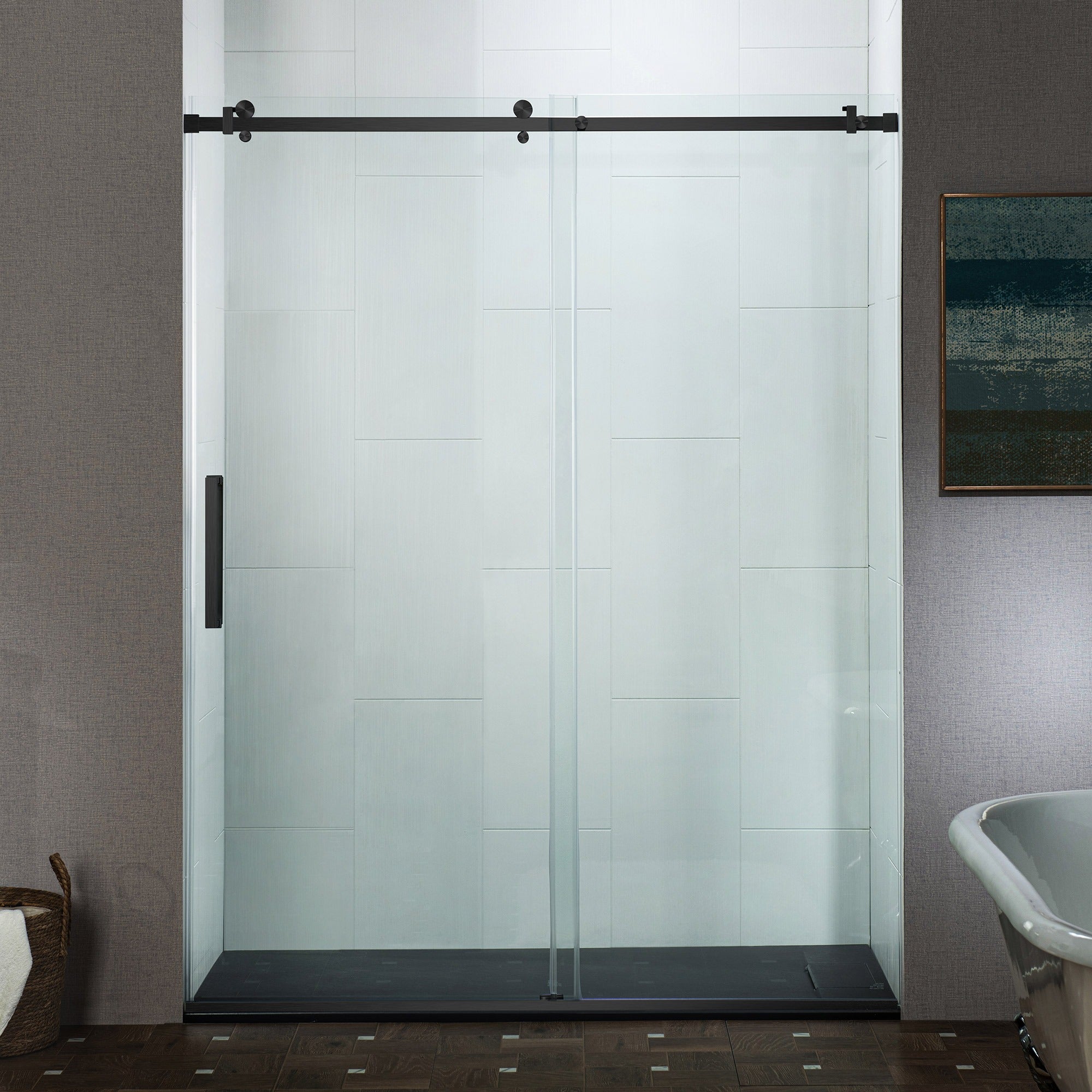 WOODBRIDGE Frameless Single Sliding Shower Doors 44-48" Width x 76" Height with 5/16"(8mm) Clear Tempered Glass and Explosion-Proof Film, MSDF4876