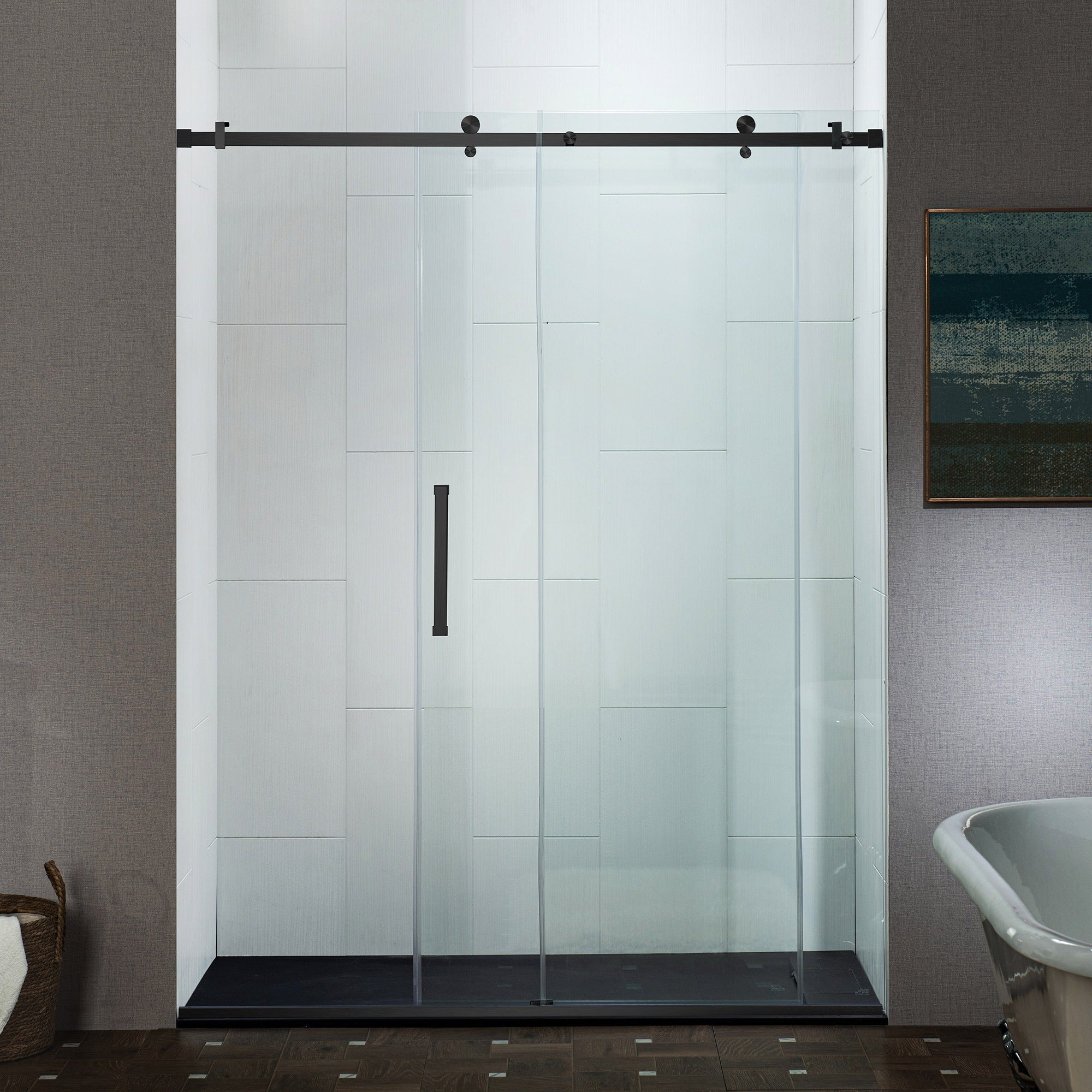 WOODBRIDGE Frameless Single Sliding Shower Doors 44-48" Width x 76" Height with 5/16"(8mm) Clear Tempered Glass and Explosion-Proof Film, MSDF4876