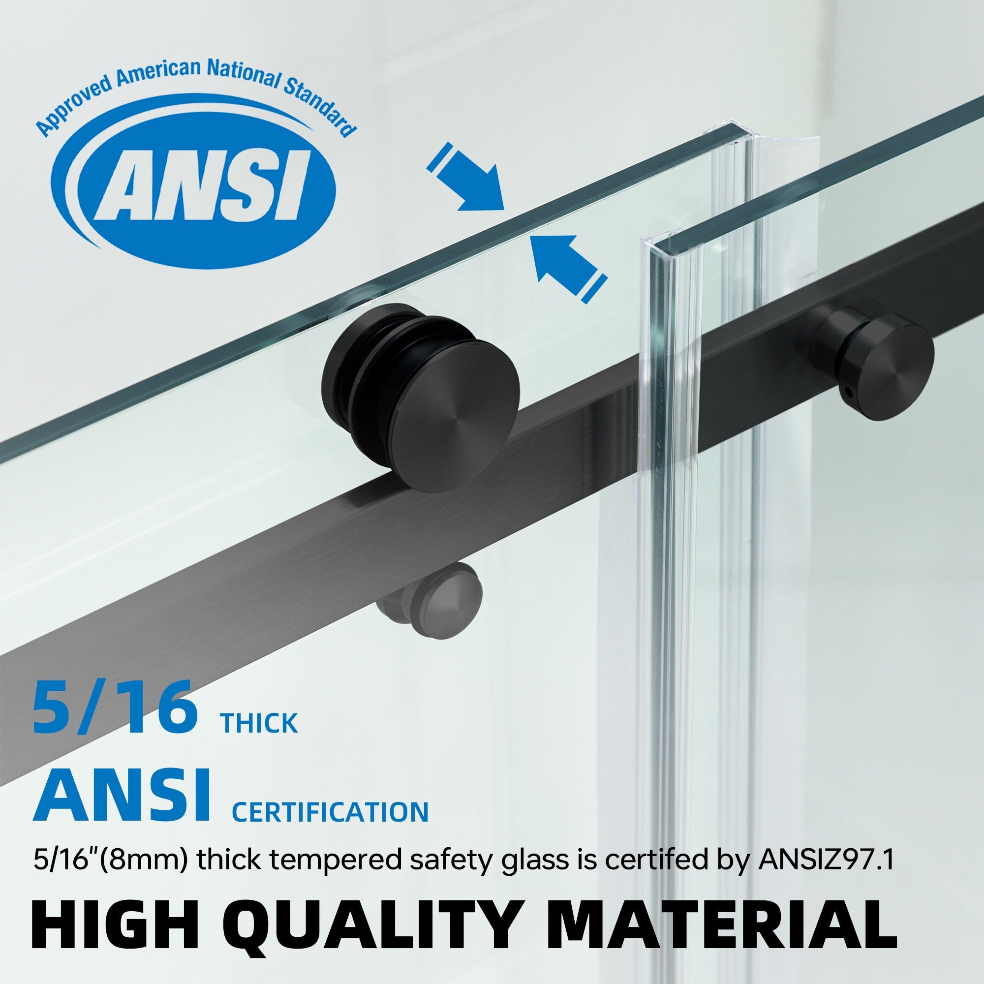 WOODBRIDGE Frameless Single Sliding Shower Doors 44-48" Width x 76" Height with 5/16"(8mm) Clear Tempered Glass and Explosion-Proof Film, MSDF4876