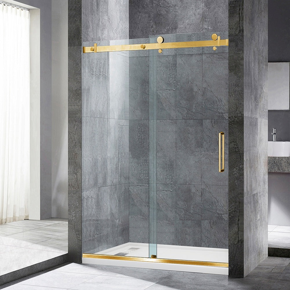 WOODBRIDGE Frameless Single Sliding Shower Doors 44-48" Width x 76" Height with 5/16"(8mm) Clear Tempered Glass and Explosion-Proof Film, MSDF4876