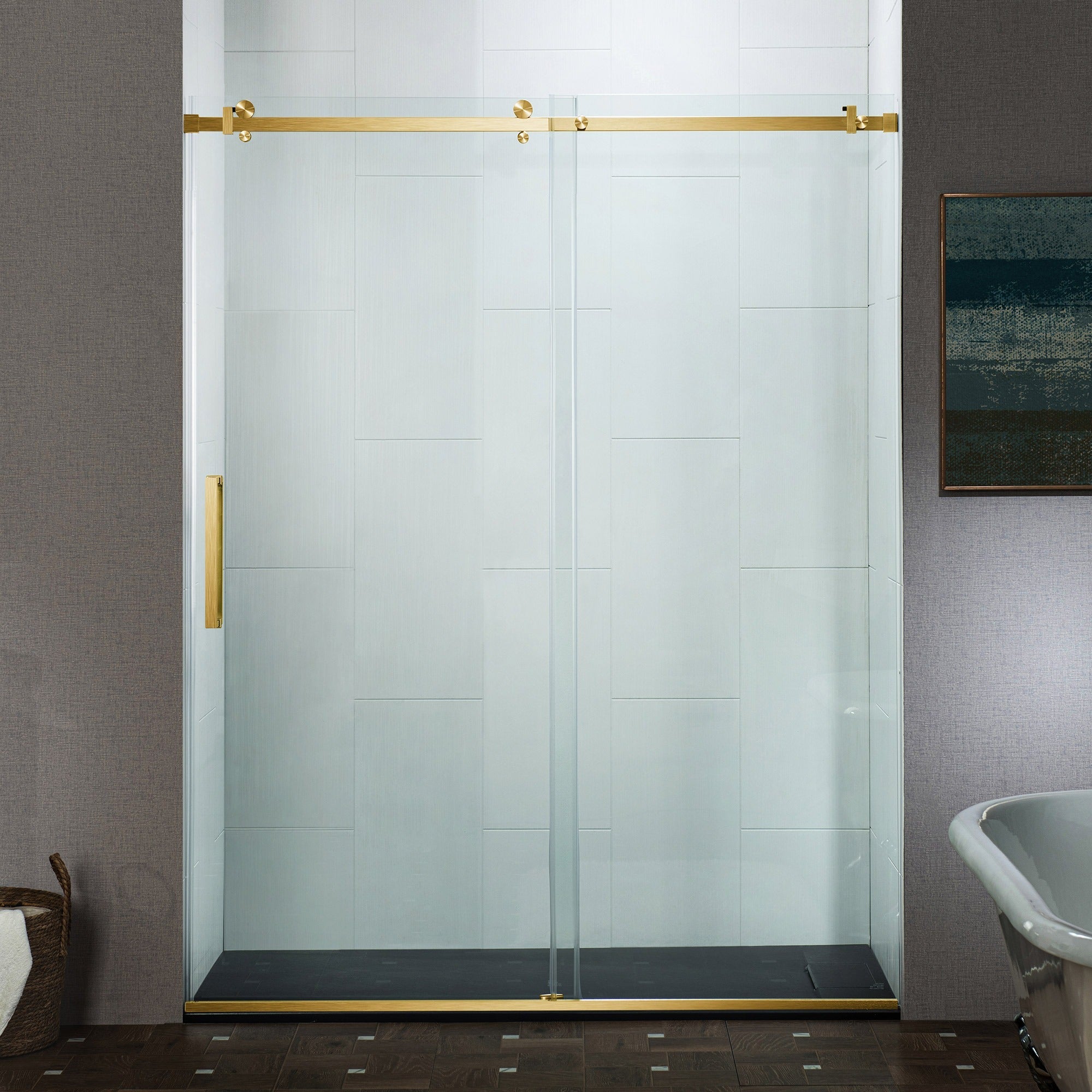 WOODBRIDGE Frameless Single Sliding Shower Doors 44-48" Width x 76" Height with 5/16"(8mm) Clear Tempered Glass and Explosion-Proof Film, MSDF4876