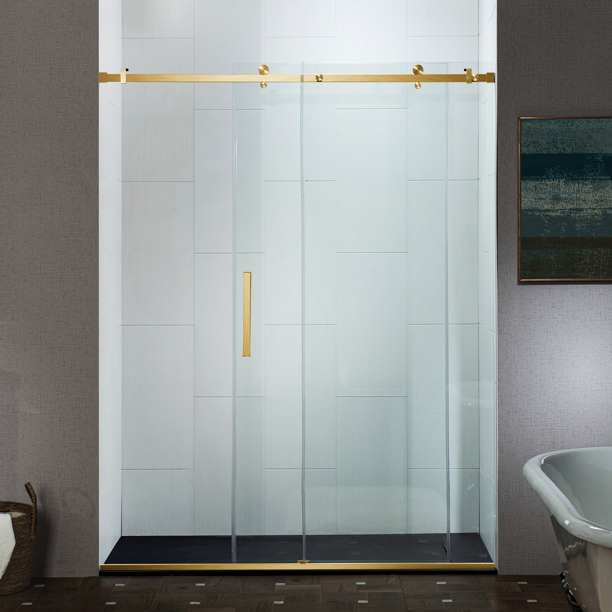 WOODBRIDGE Frameless Single Sliding Shower Doors 44-48" Width x 76" Height with 5/16"(8mm) Clear Tempered Glass and Explosion-Proof Film, MSDF4876