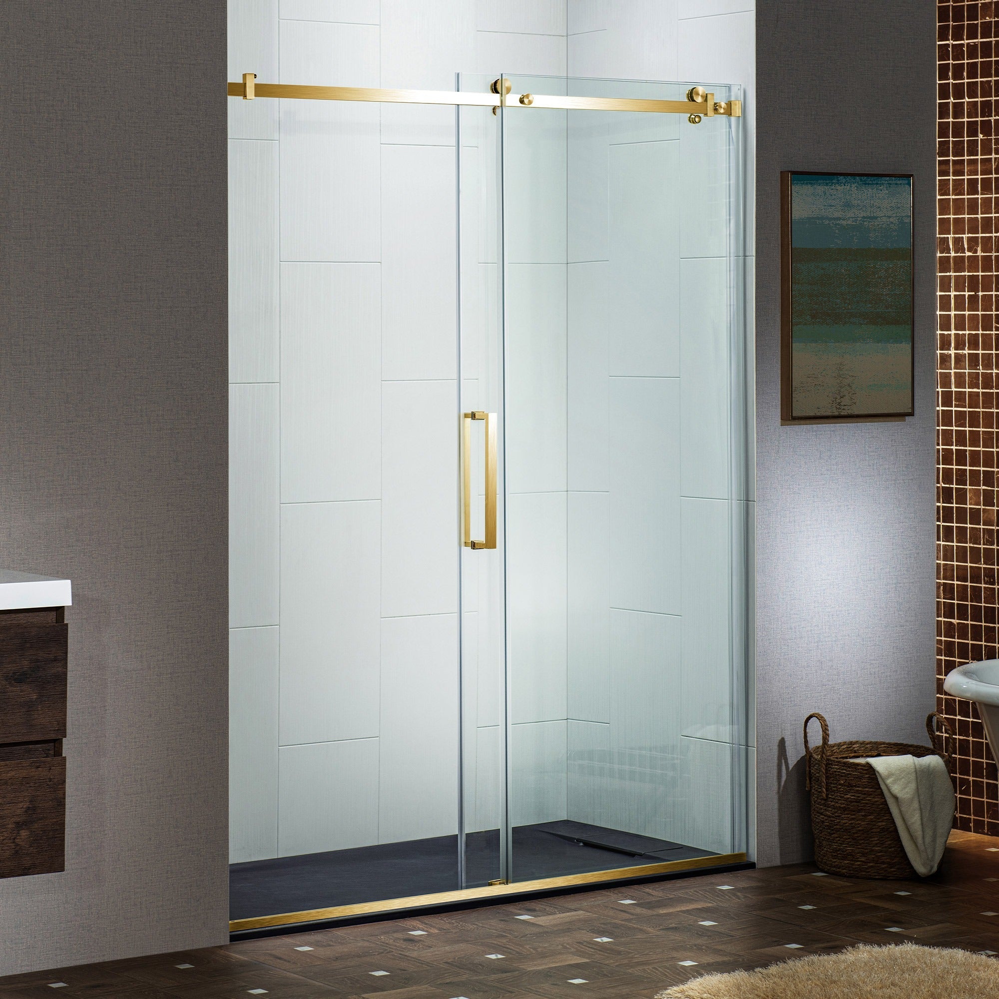 WOODBRIDGE Frameless Single Sliding Shower Doors 44-48" Width x 76" Height with 5/16"(8mm) Clear Tempered Glass and Explosion-Proof Film, MSDF4876