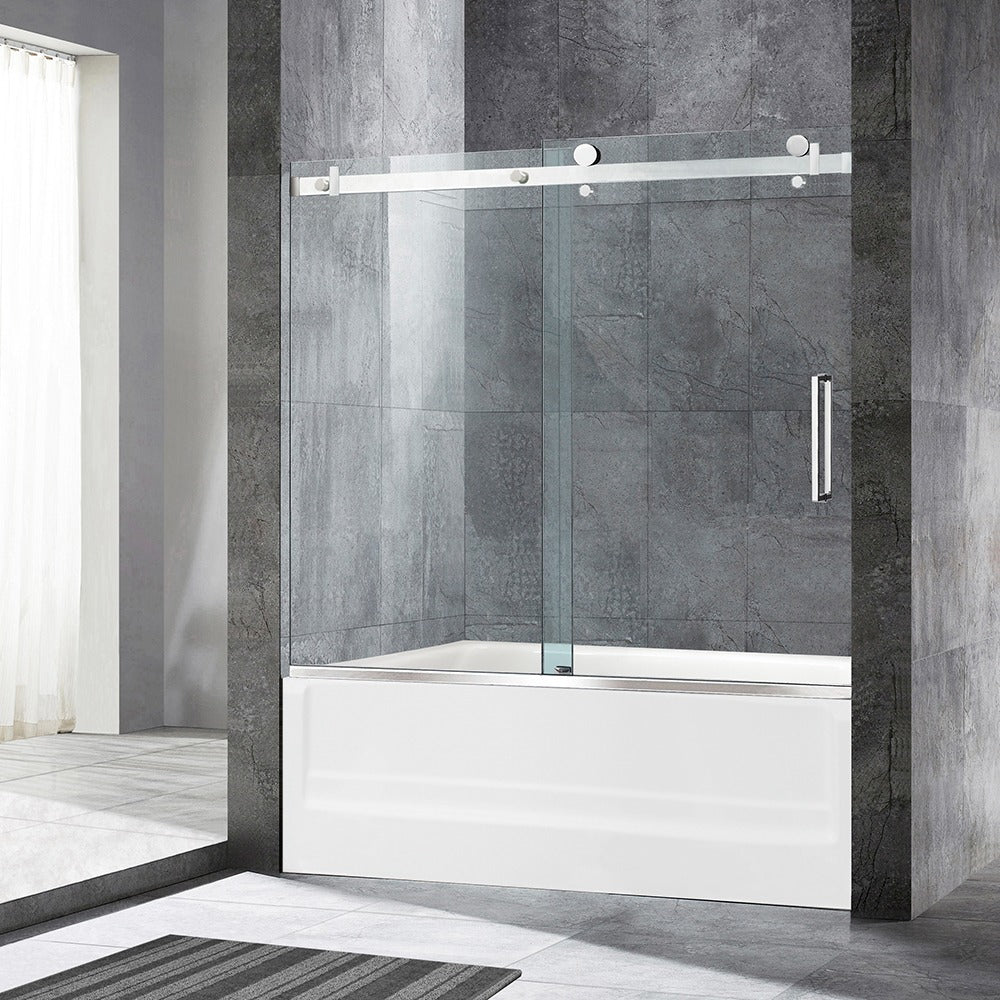 WOODBRIDGE Frameless Single Sliding Shower Doors 56-60" Width x 62" Height with 5/16"(8mm) Clear Tempered Glass and Explosion-Proof Film, MSDF6062