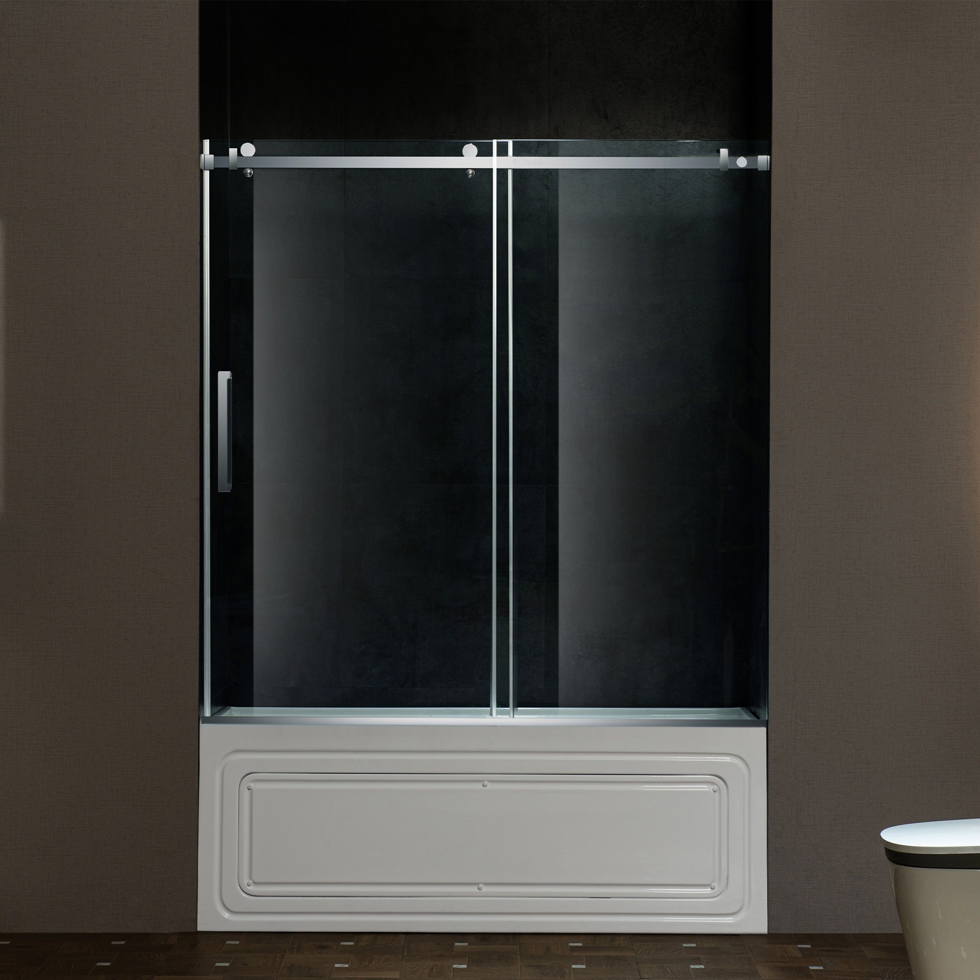 WOODBRIDGE Frameless Single Sliding Shower Doors 56-60" Width x 62" Height with 5/16"(8mm) Clear Tempered Glass and Explosion-Proof Film, MSDF6062