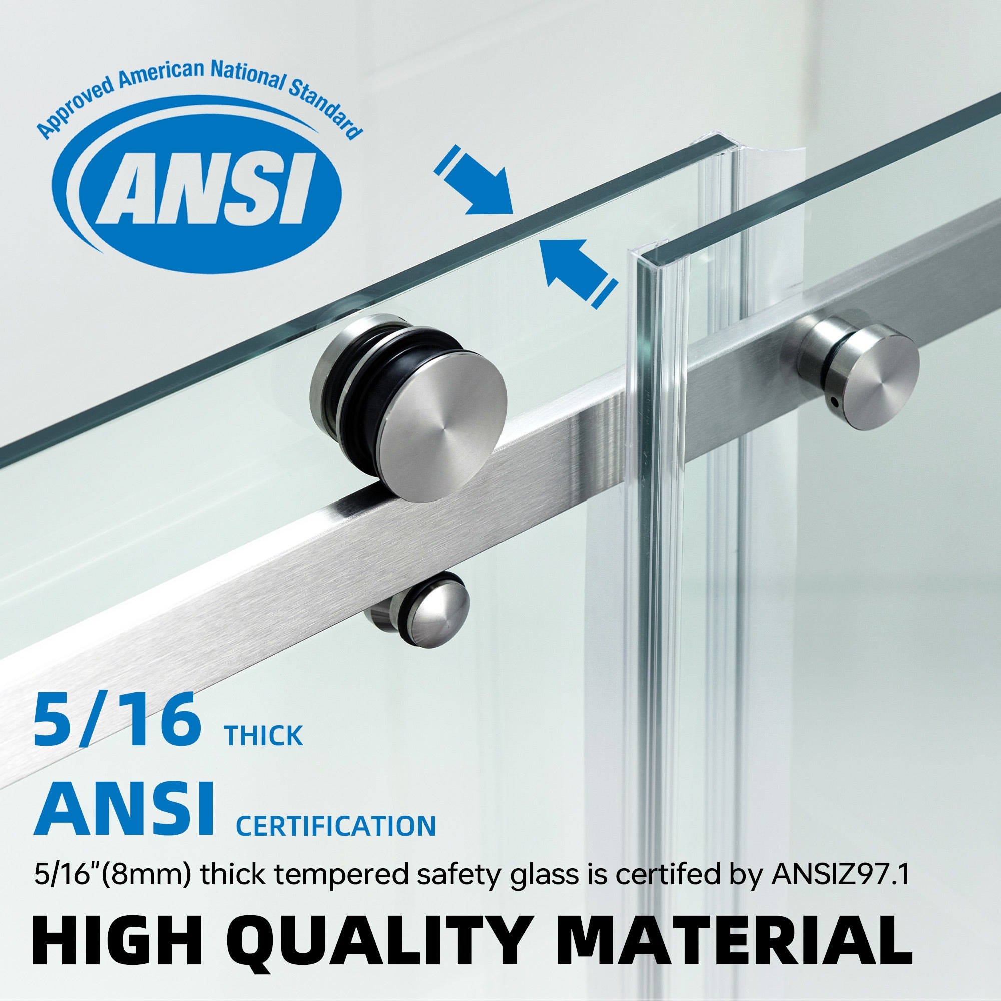 WOODBRIDGE Frameless Single Sliding Shower Doors 56-60" Width x 62" Height with 5/16"(8mm) Clear Tempered Glass and Explosion-Proof Film, MSDF6062