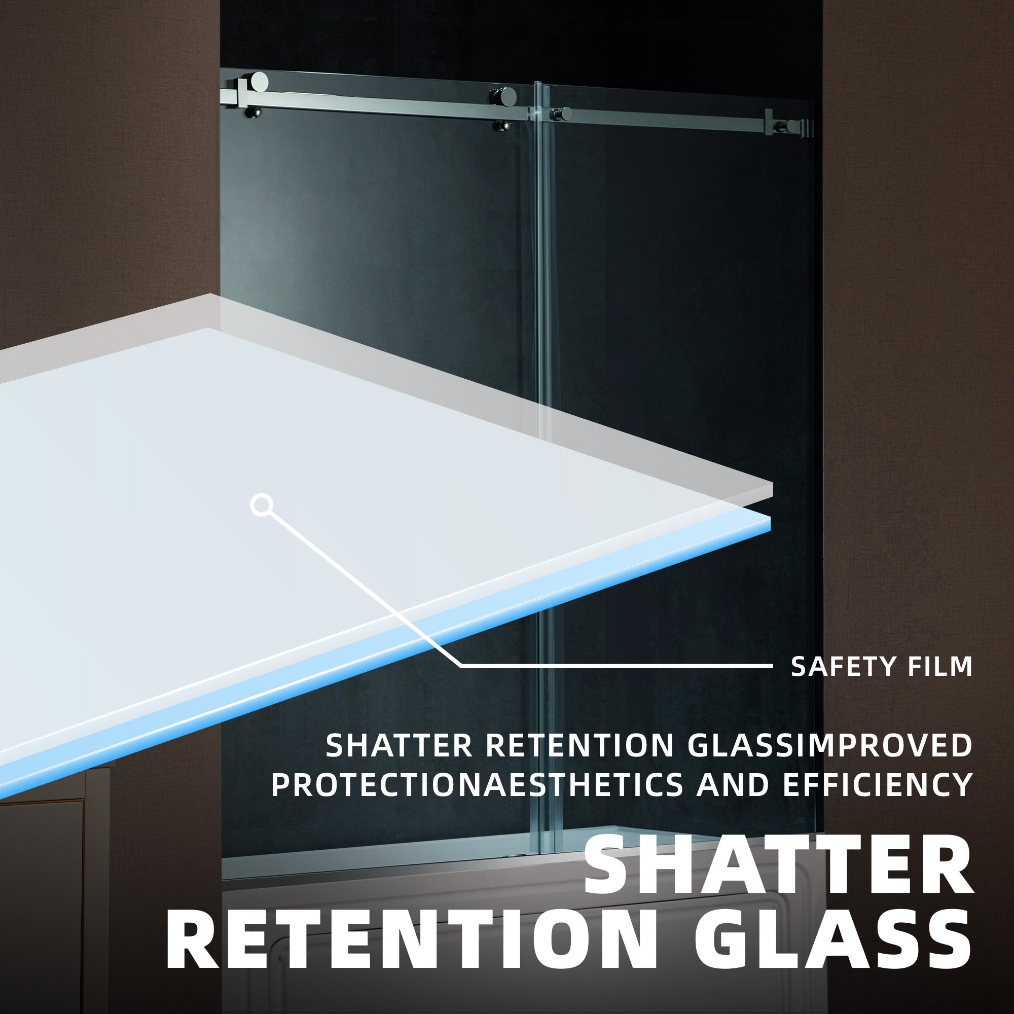 WOODBRIDGE Frameless Single Sliding Shower Doors 56-60" Width x 62" Height with 5/16"(8mm) Clear Tempered Glass and Explosion-Proof Film, MSDF6062