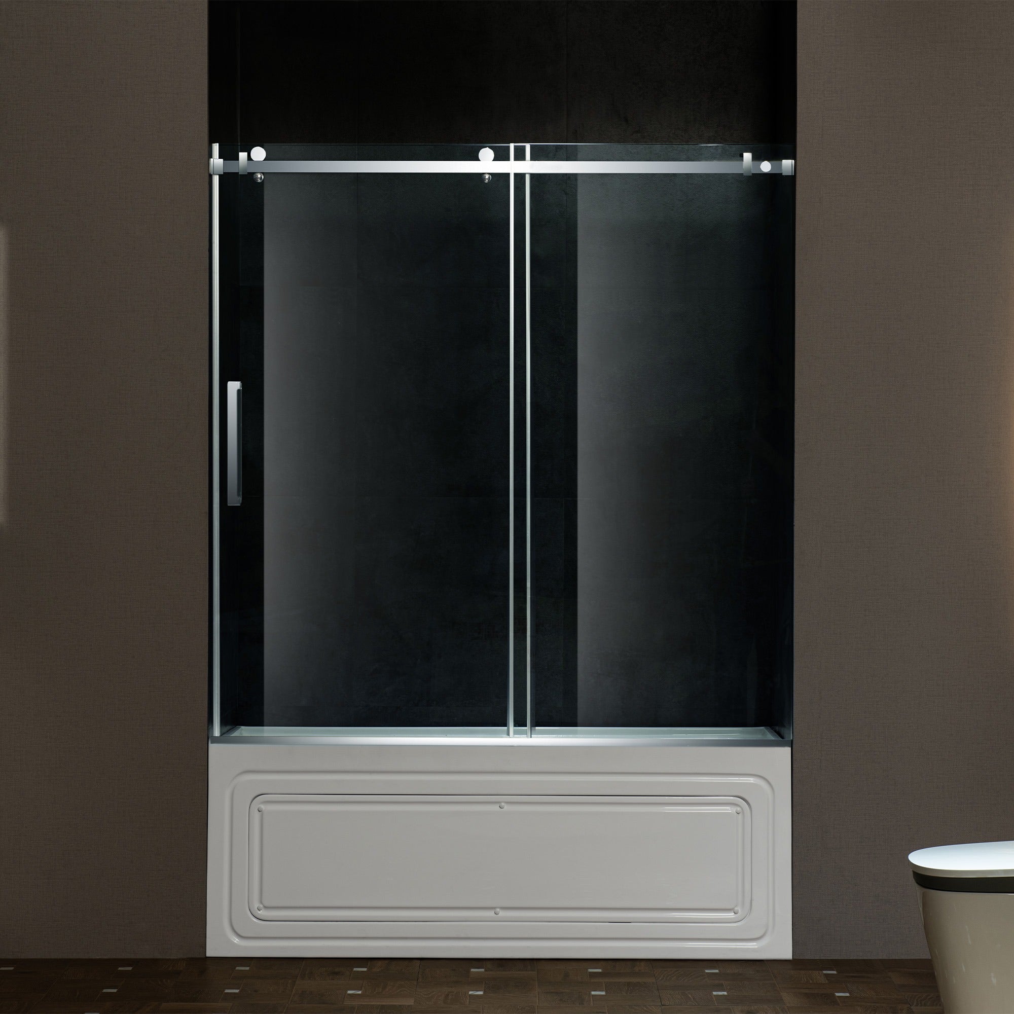 WOODBRIDGE Frameless Single Sliding Shower Doors 56-60" Width x 62" Height with 5/16"(8mm) Clear Tempered Glass and Explosion-Proof Film, MSDF6062