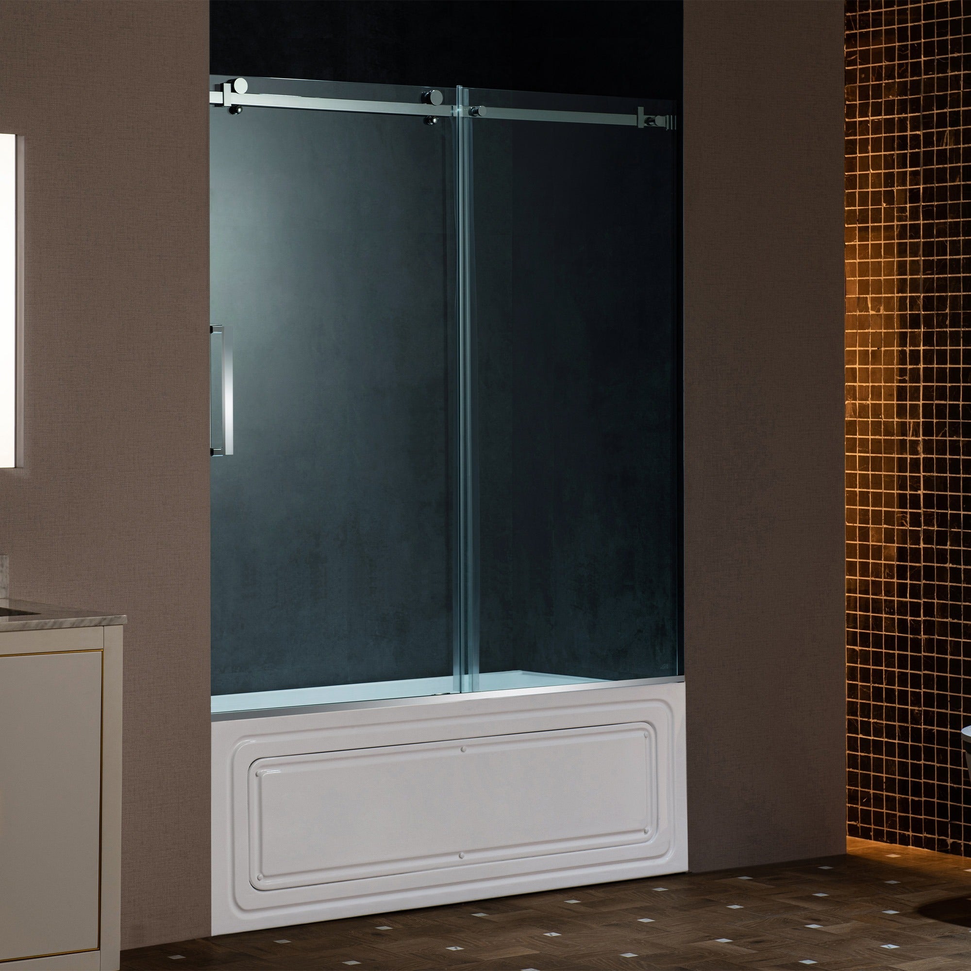 WOODBRIDGE Frameless Single Sliding Shower Doors 56-60" Width x 62" Height with 5/16"(8mm) Clear Tempered Glass and Explosion-Proof Film, MSDF6062