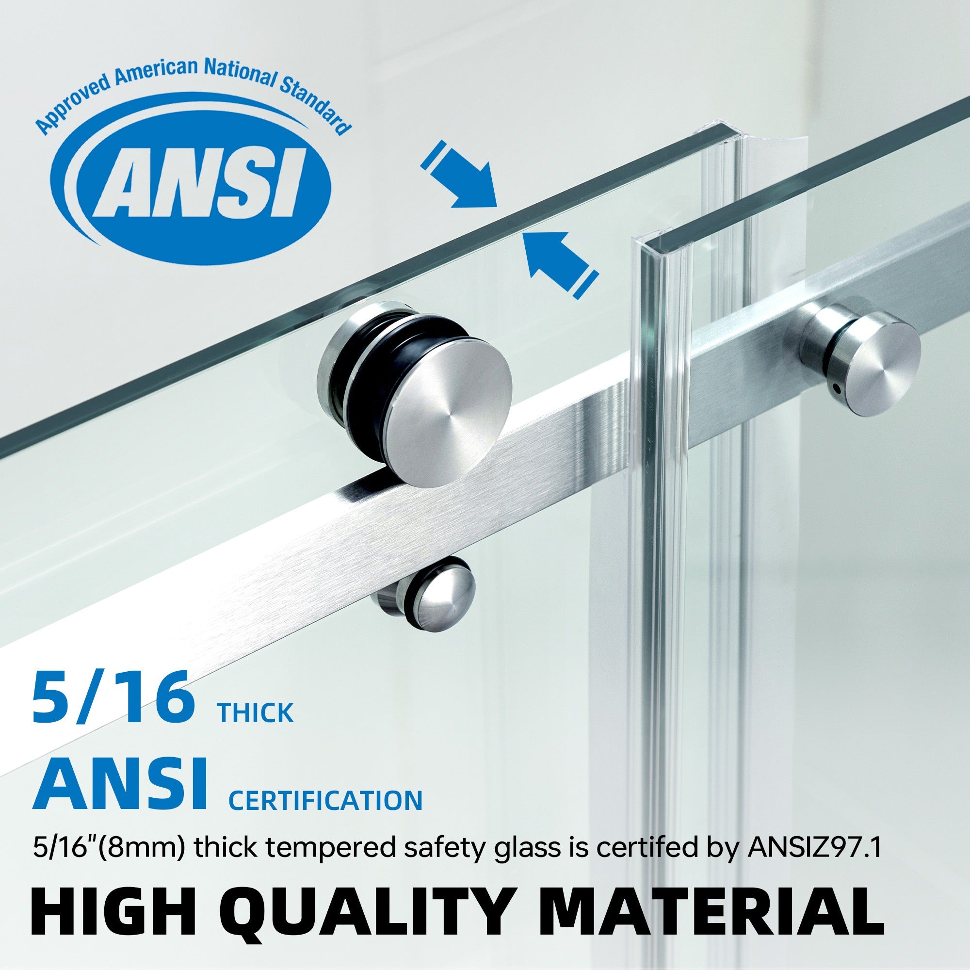 WOODBRIDGE Frameless Single Sliding Shower Doors 56-60" Width x 62" Height with 5/16"(8mm) Clear Tempered Glass and Explosion-Proof Film, MSDF6062