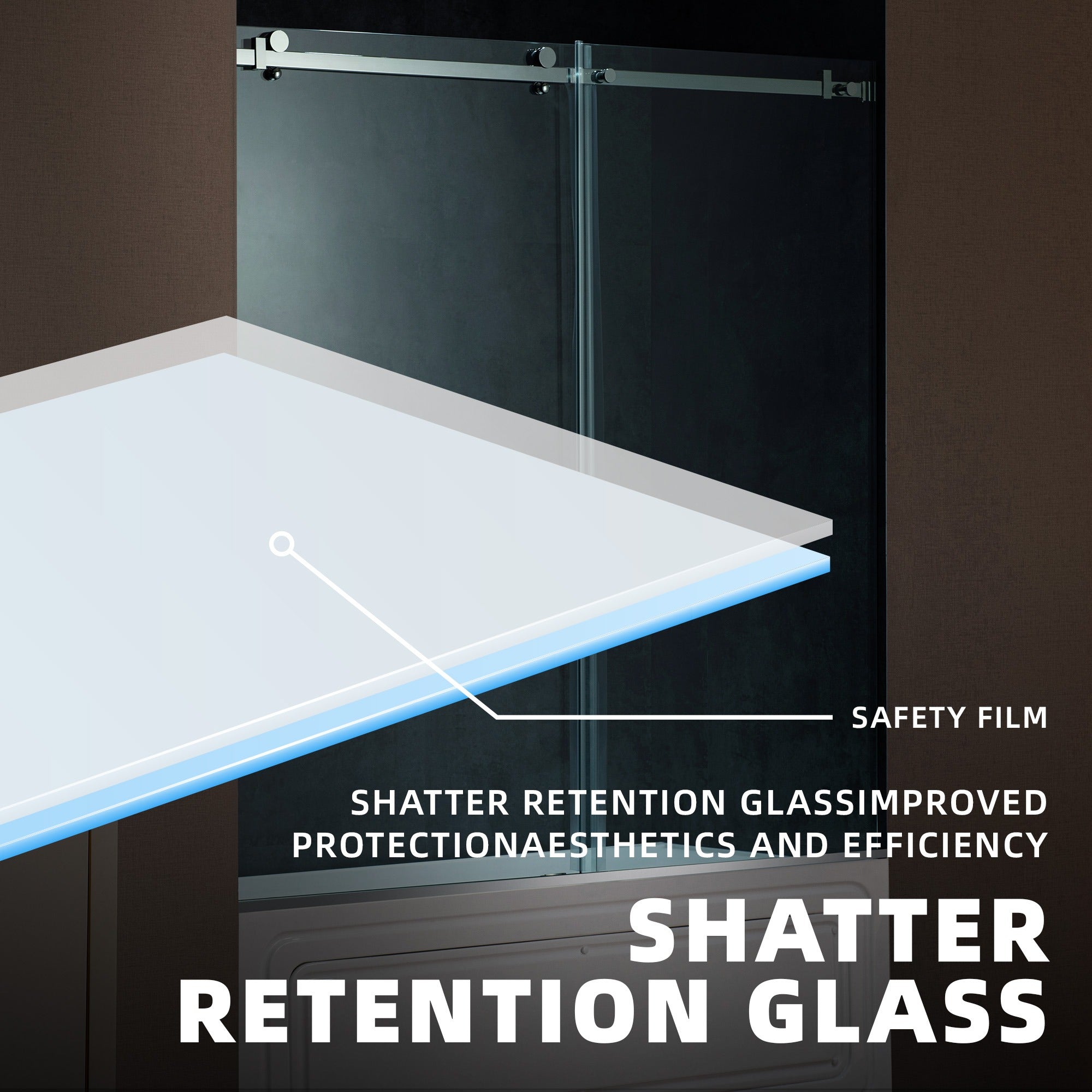 WOODBRIDGE Frameless Single Sliding Shower Doors 56-60" Width x 62" Height with 5/16"(8mm) Clear Tempered Glass and Explosion-Proof Film, MSDF6062