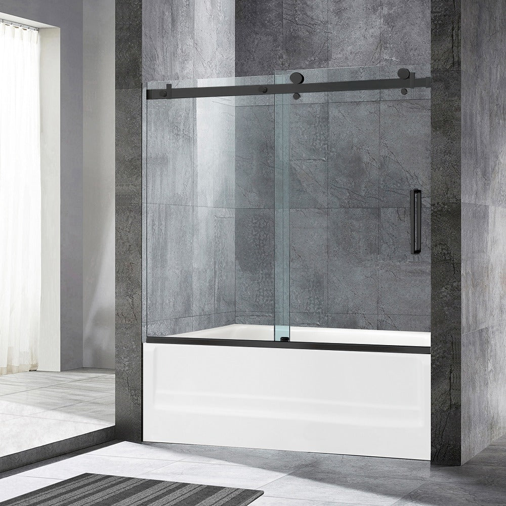 WOODBRIDGE Frameless Single Sliding Shower Doors 56-60" Width x 62" Height with 5/16"(8mm) Clear Tempered Glass and Explosion-Proof Film, MSDF6062