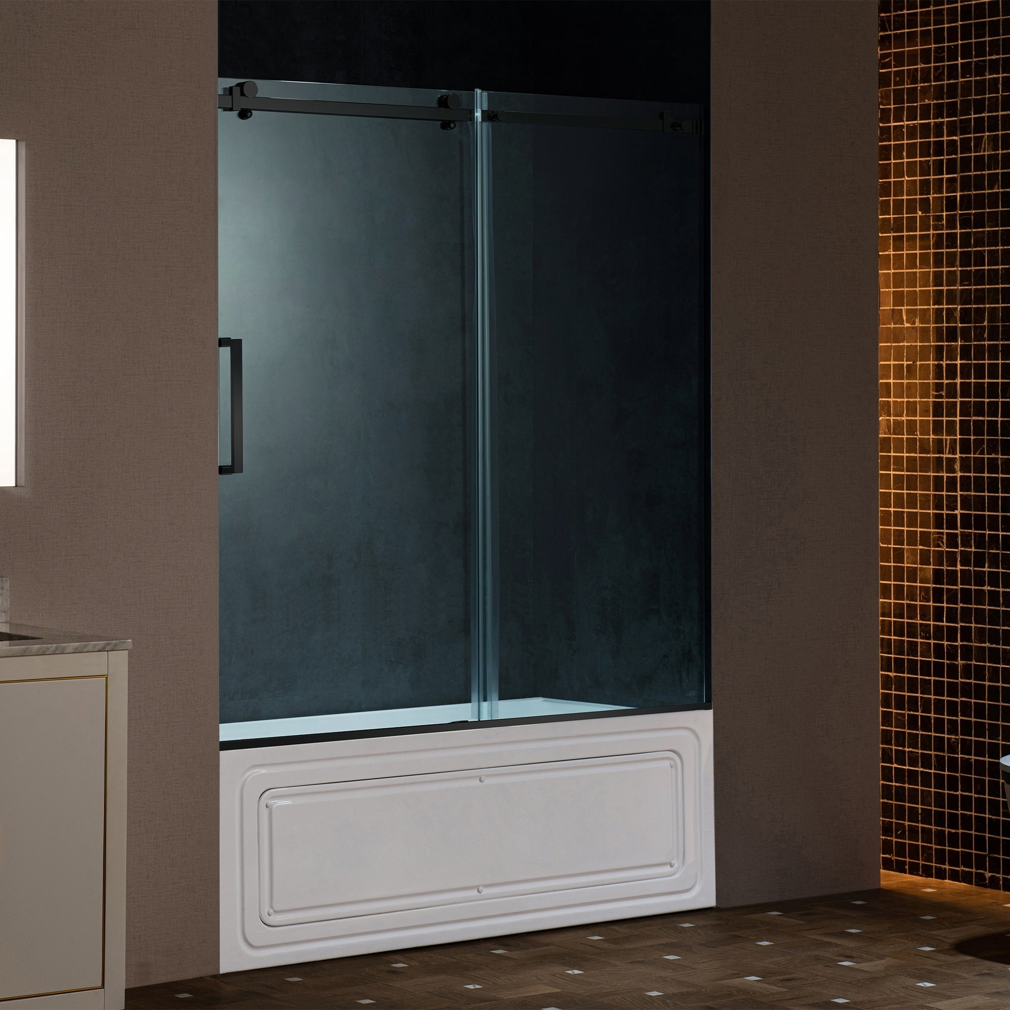 WOODBRIDGE Frameless Single Sliding Shower Doors 56-60" Width x 62" Height with 5/16"(8mm) Clear Tempered Glass and Explosion-Proof Film, MSDF6062