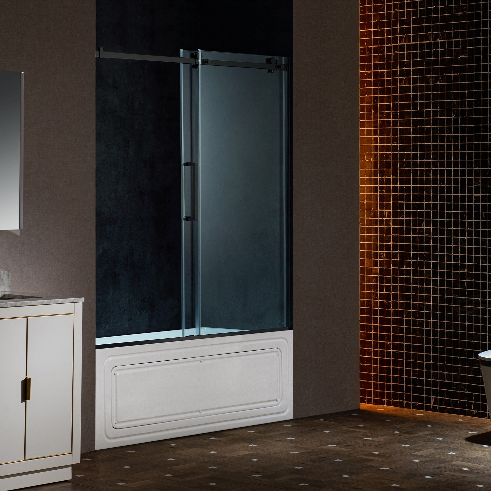 WOODBRIDGE Frameless Single Sliding Shower Doors 56-60" Width x 62" Height with 5/16"(8mm) Clear Tempered Glass and Explosion-Proof Film, MSDF6062